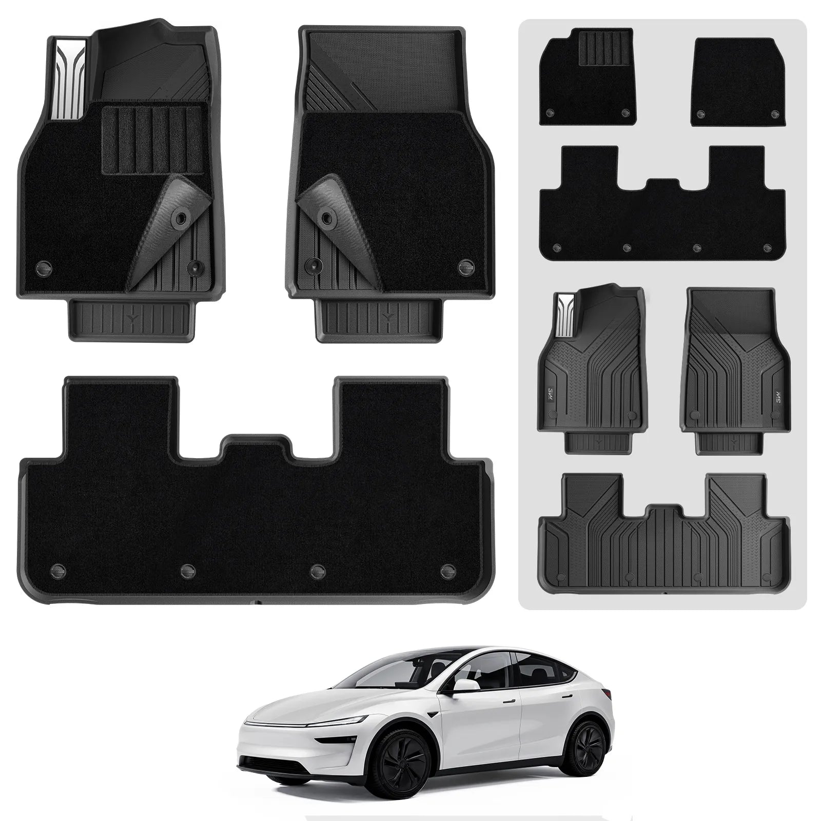 3W Floor Mats with Double Layer Carpet / Trunk Mat for Tesla Model Y Juniper 2025-2026 (Not Fit 2026 Model Y Standard Range) Thorex™ All Weather Protection - 3Wliners