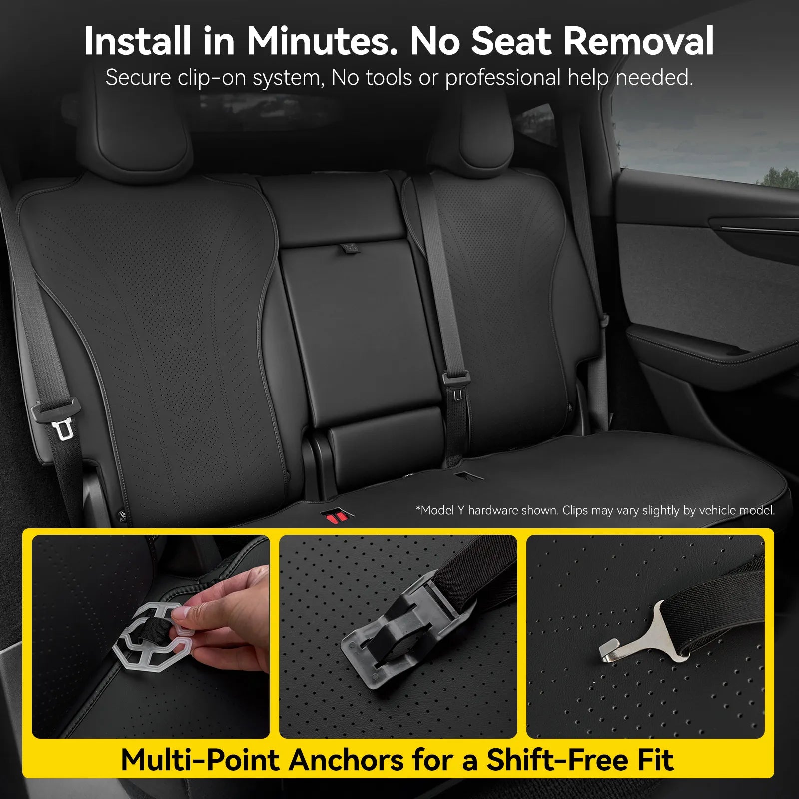 Front Car Seat Covers for Tesla Model Y Juniper Premium Breathable Interior Seat Cushion Protector All Season Protection
Non-Slip Car Seat Protectors Black