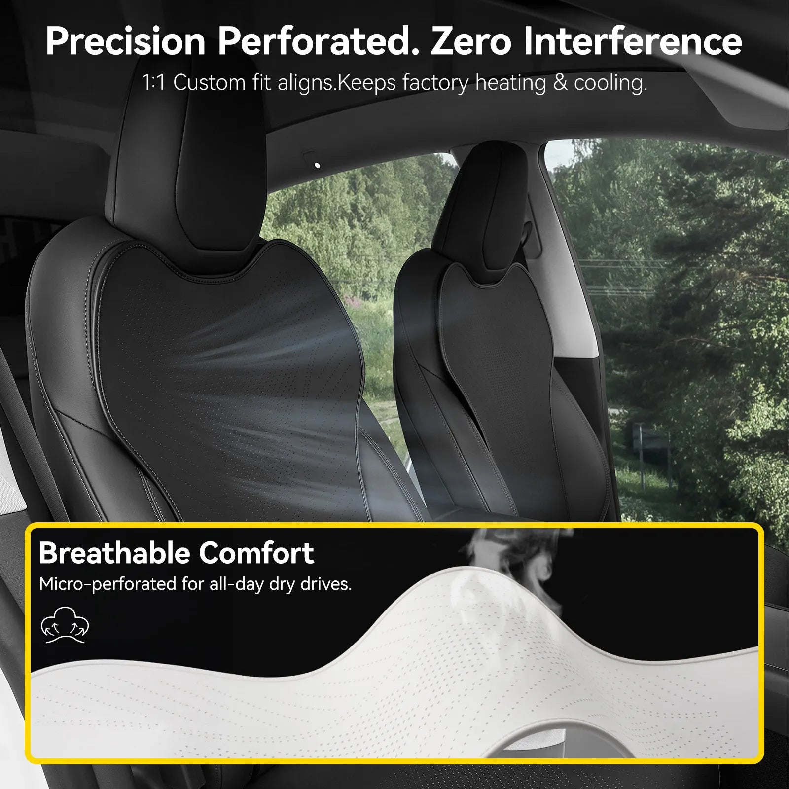 Front Car Seat Covers for Tesla Model Y Juniper Premium Breathable Interior Seat Cushion Protector All Season Protection
Non-Slip Car Seat Protectors Black