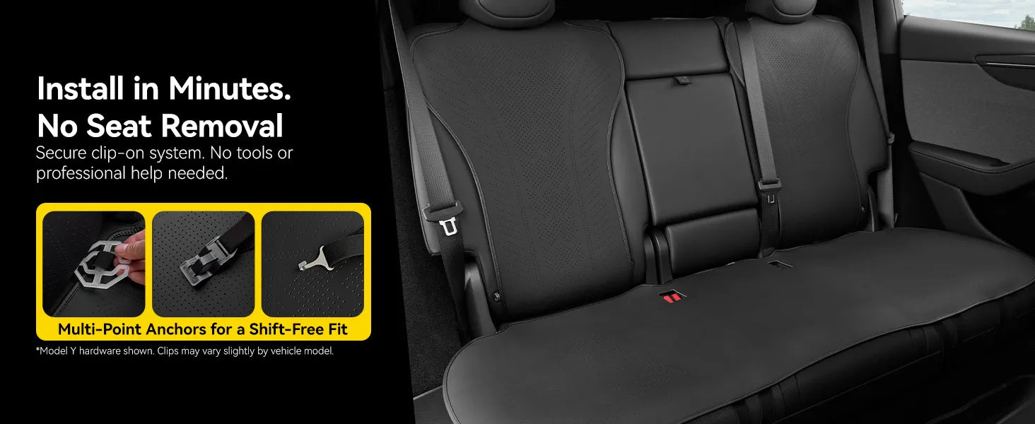 Front Car Seat Covers for Tesla Model Y Juniper Premium Breathable Interior Seat Cushion Protector All Season Protection
Non-Slip Car Seat Protectors Black