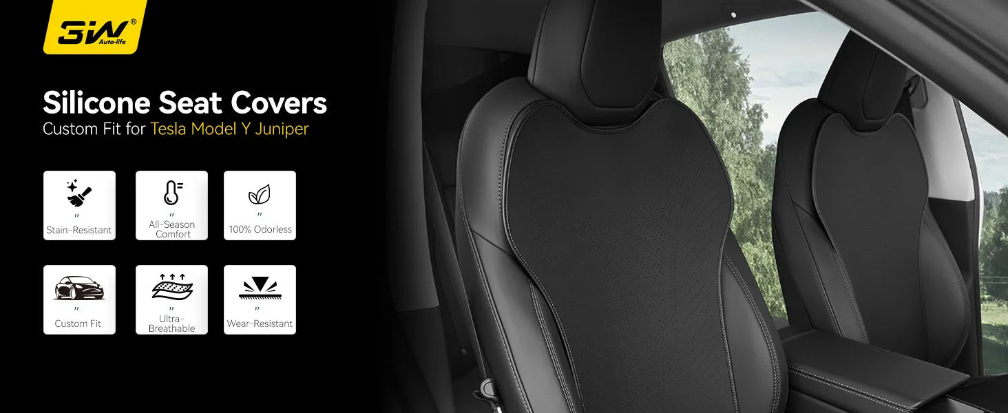 Front Car Seat Covers for Tesla Model Y Juniper Premium Breathable Interior Seat Cushion Protector All Season Protection
Non-Slip Car Seat Protectors Black