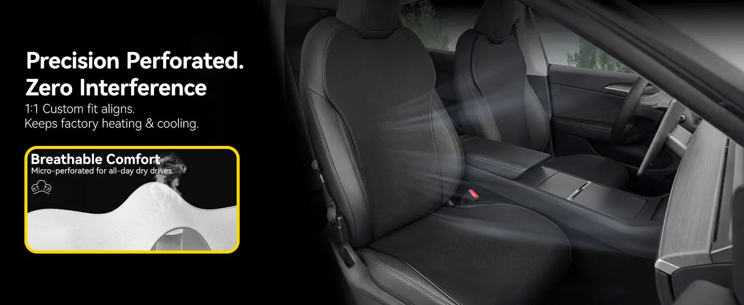 Front Car Seat Covers for Tesla Model Y Juniper Premium Breathable Interior Seat Cushion Protector All Season Protection
Non-Slip Car Seat Protectors Black