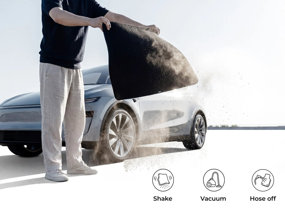 3W Tesla Model Y Juniper Premium / Performance Custom Floor Mats 1 & 2 Row Car Mats with Double Layer Detachable Carpet Car Accessories Black TPE Mats All Weather Protection Easy to Clean