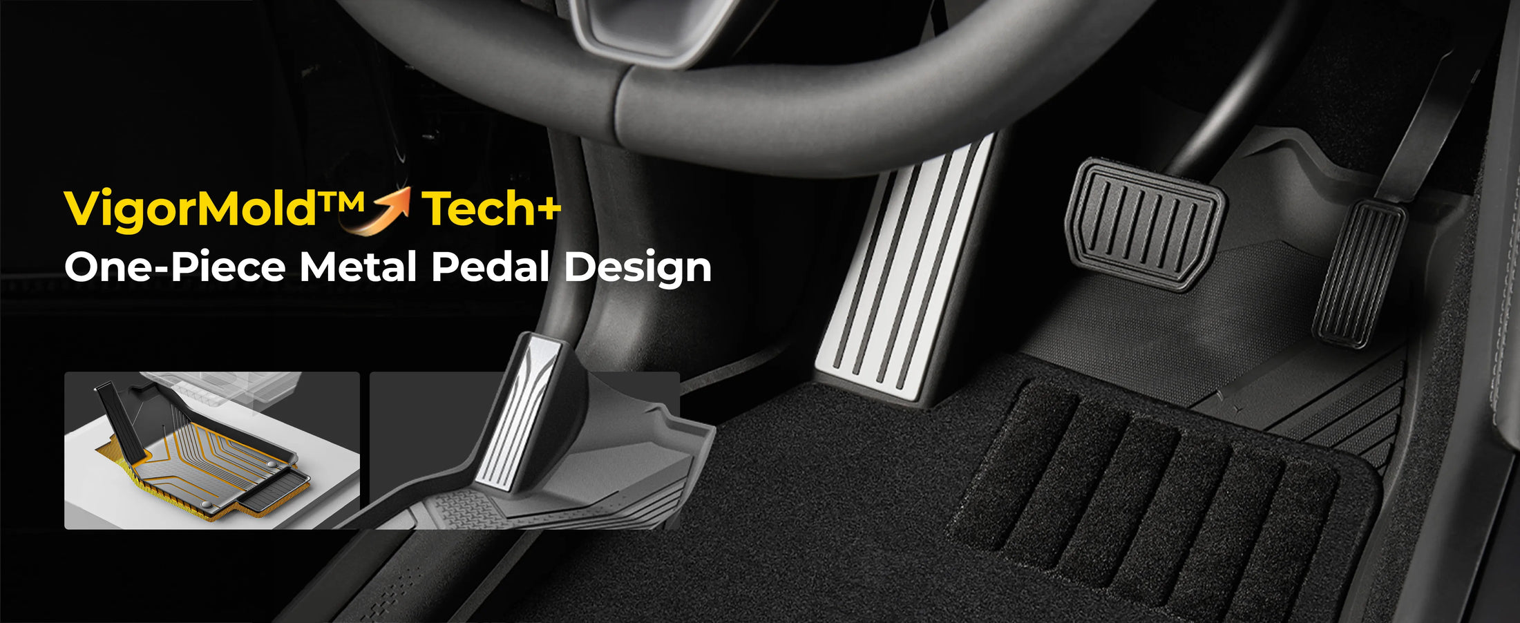 3W Tesla Model Y Juniper Premium / Performance Custom Floor Mats 1 & 2 Row Car Mats with Double Layer Detachable Carpet Car Accessories Black TPE Mats All Weather Protection Upgraded Metal Pedals