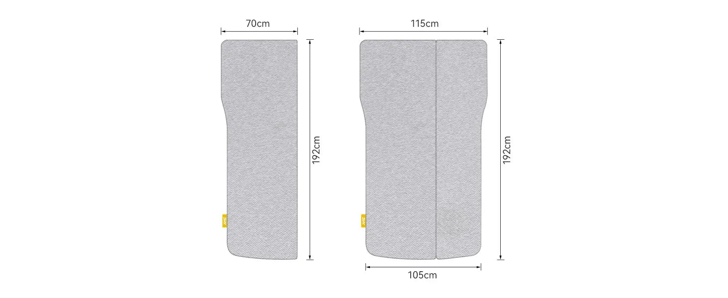 Rear view of a Tesla Model Y Juniper trunk area with the 3W custom split memory foam sleeping mattress fully extended for dual person car camping.