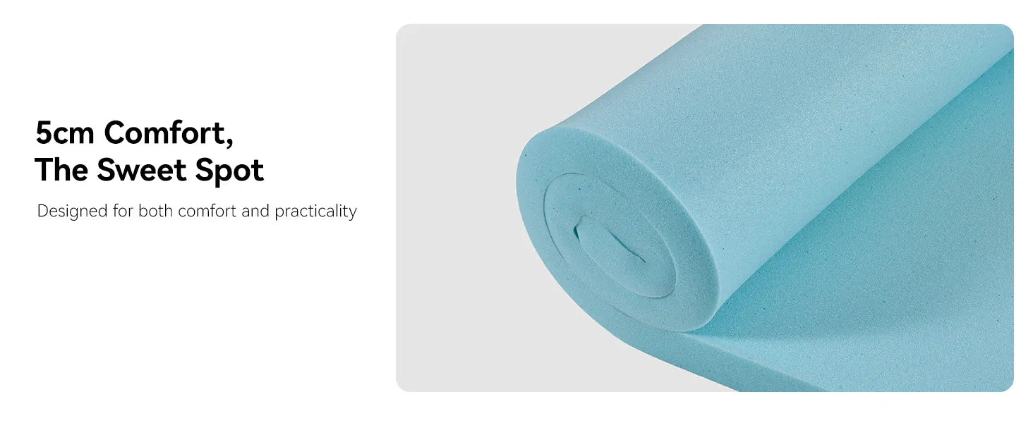 Rear view of a Tesla Model Y Juniper trunk area with the 3W custom split memory foam sleeping mattress fully extended for dual person car camping.