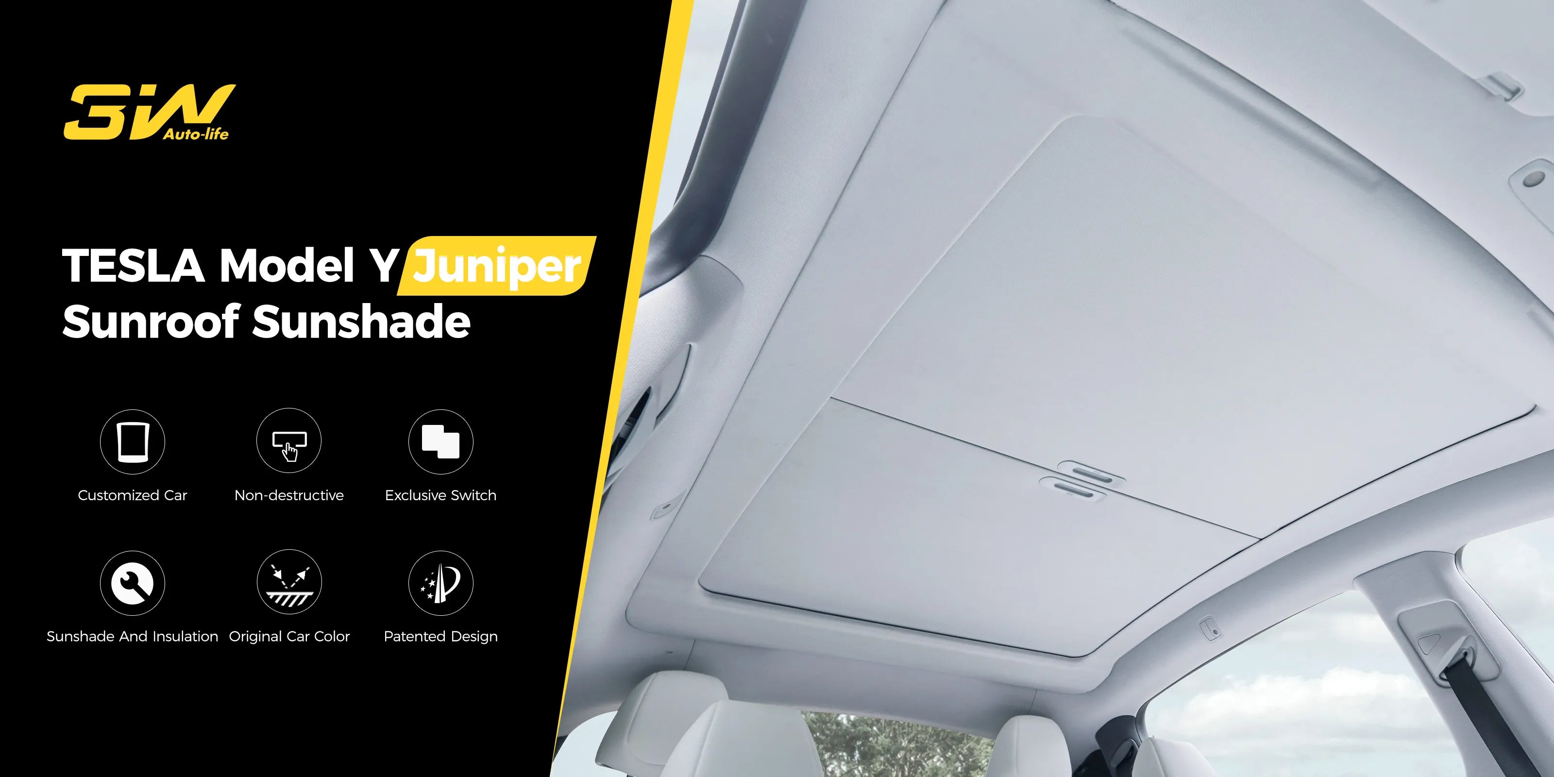 3W Car Sunroof Sun Shade for Tesla Model Y Juniper UV Sun Protection for Moonroof Blocks Sunlight and UV Rays Glare