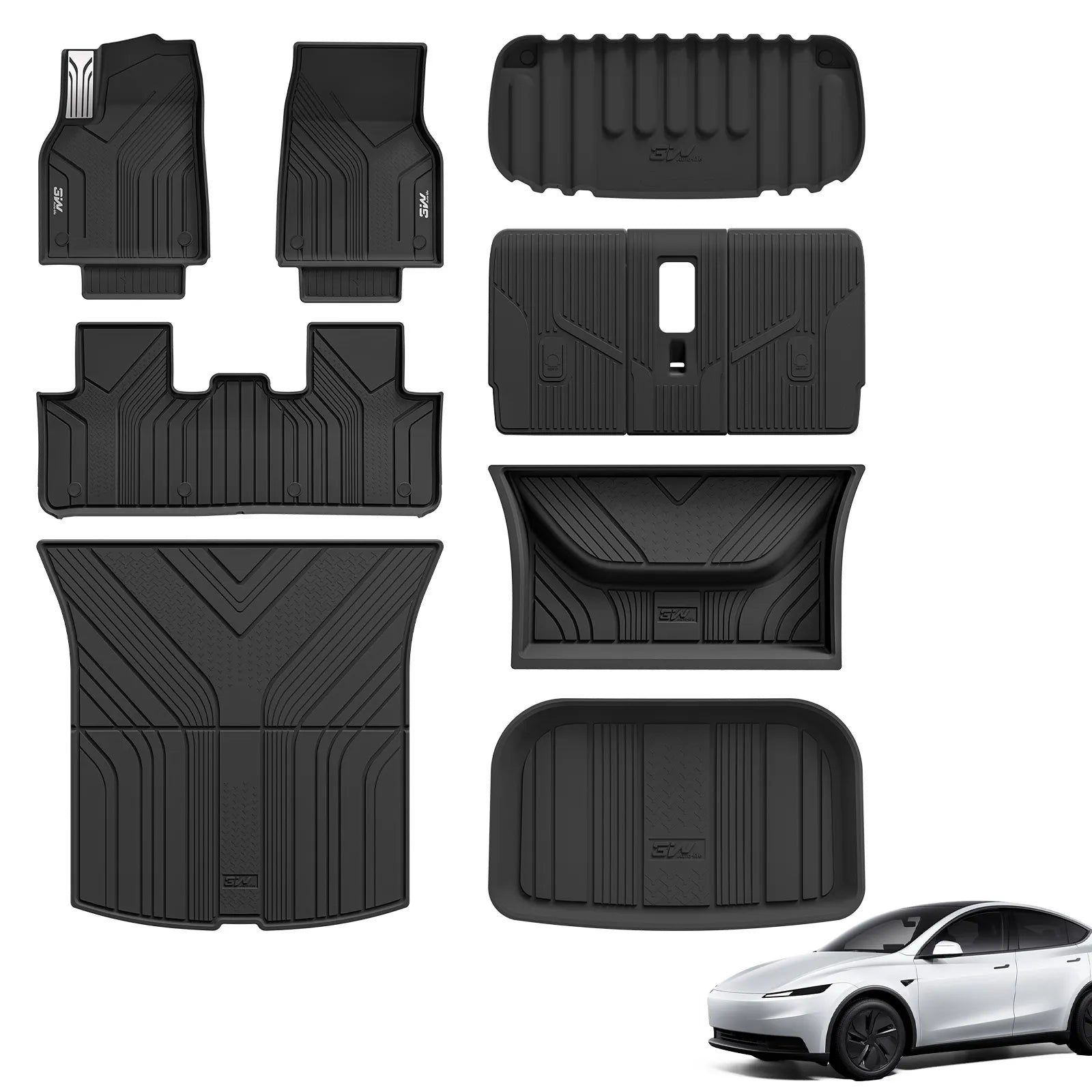 3W Tesla Model Y Standard Floor Mats, 10PCS Set，Floor Mats, Trunk Mats, Frunk Mat, Back Seat Protector，with Mental Pedal, 2025 2026 Model Y Standard Acecessories, TPE All Weather Waterproof Custom Fit Automotive Liners and Truck Car Liners