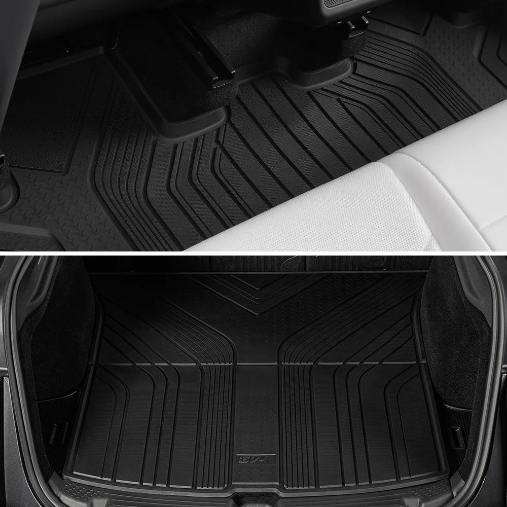 3W Tesla Model Y Standard Floor Mats, 10PCS Set，Floor Mats, Trunk Mats, Frunk Mat, Back Seat Protector，with Mental Pedal, 2025 2026 Model Y Standard Accessories, TPE All Weather Waterproof Custom Fit Automotive Liners and Truck Car Liners
