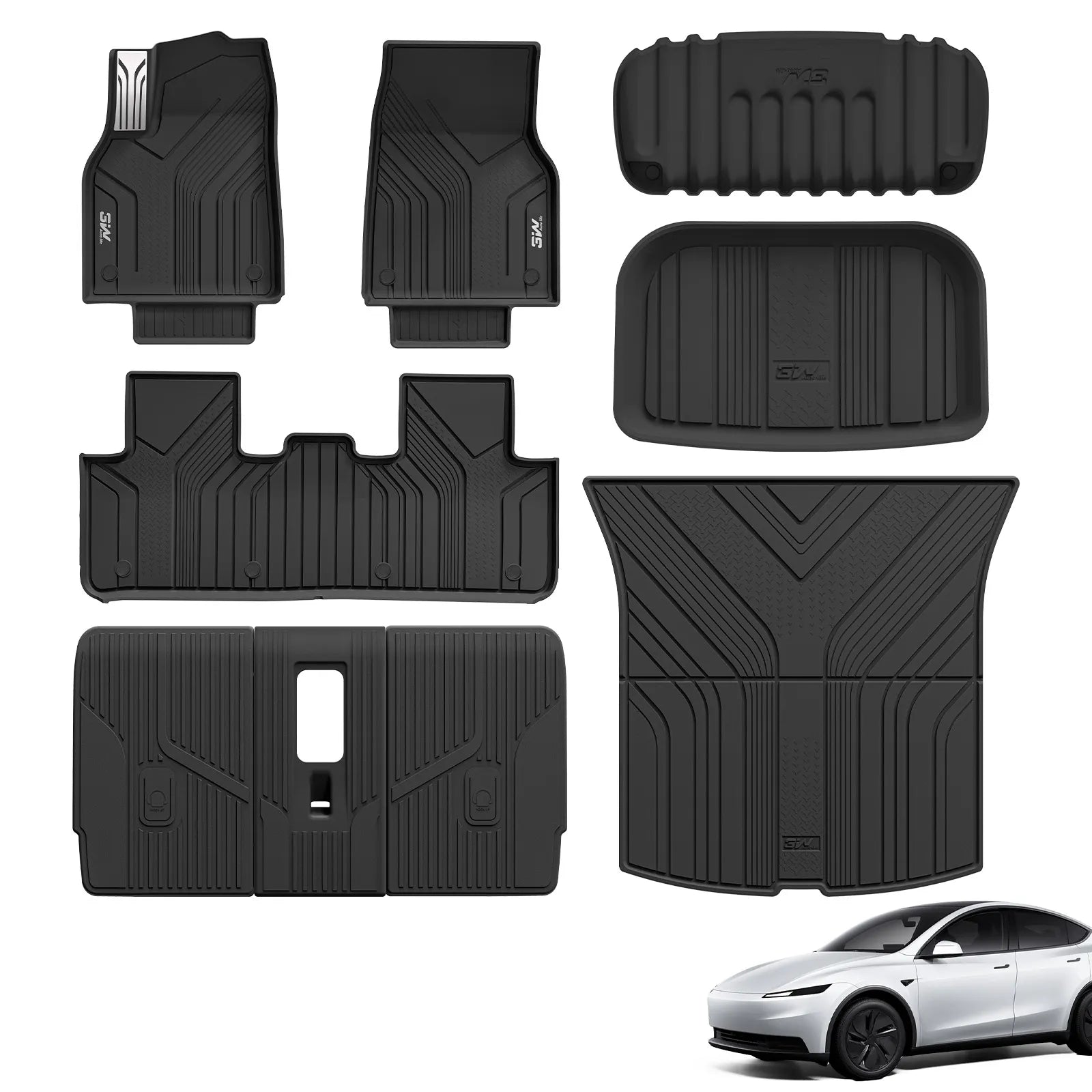 3W Tesla Model Y Standard Floor Mats, 10PCS Set，Floor Mats, Trunk Mats, Frunk Mat, Back Seat Protector，with Mental Pedal, 2025 2026 Model Y Standard Accessories, TPE All Weather Waterproof Custom Fit Automotive Liners and Truck Car Liners