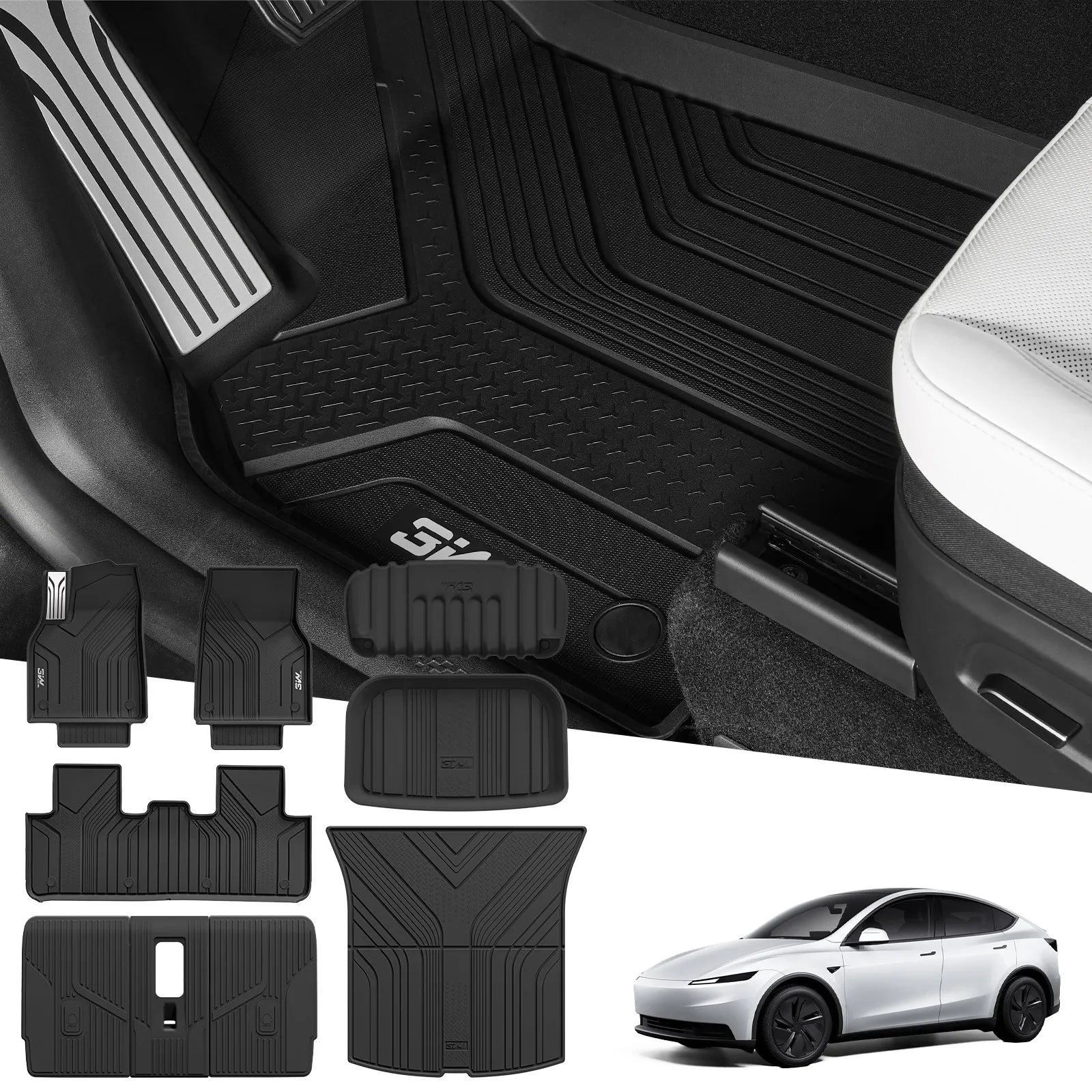 3W Tesla Model Y Standard Floor Mats, 10PCS Set，Floor Mats, Trunk Mats, Frunk Mat, Back Seat Protector，with Mental Pedal, 2025 2026 Model Y Standard Accessories, TPE All Weather Waterproof Custom Fit Automotive Liners and Truck Car Liners