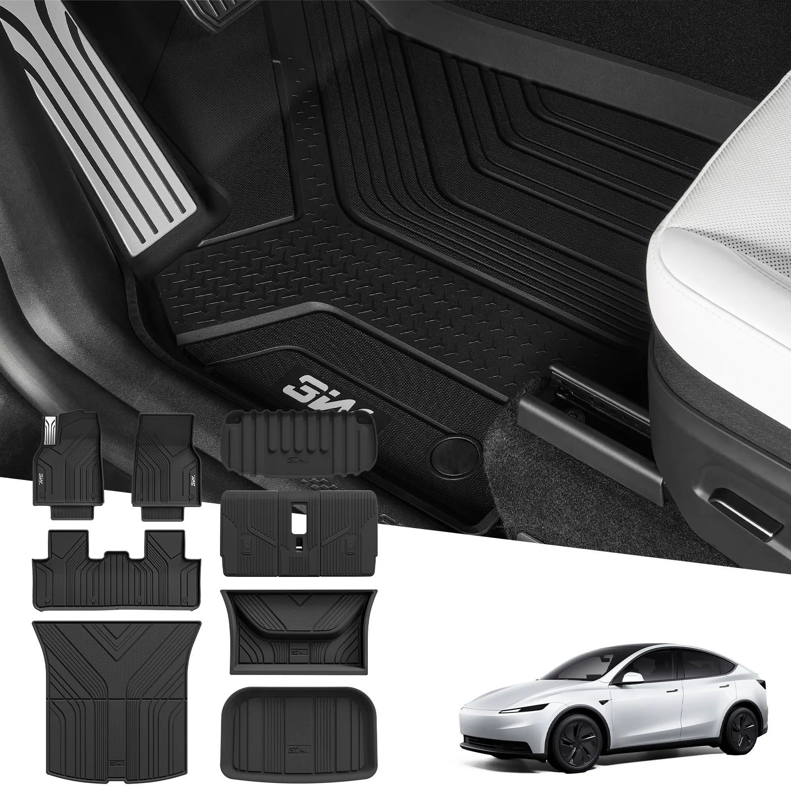 3W Tesla Model Y Standard Floor Mats, 10PCS Set，Floor Mats, Trunk Mats, Frunk Mat, Back Seat Protector，with Mental Pedal, 2025 2026 Model Y Standard Acecessories, TPE All Weather Waterproof Custom Fit Automotive Liners and Truck Car Liners