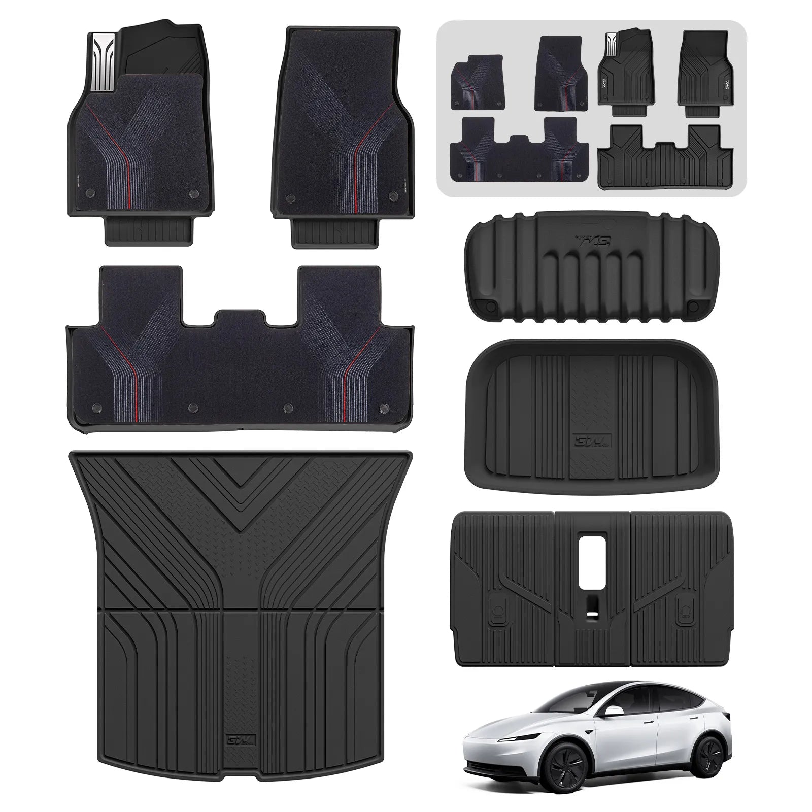 3W Tesla Model Y Standard 2025-2026 Custom Floor Mats / Trunk Mat / Seat Back Protector Thorex™ All Weather Protection - 3Wliners
