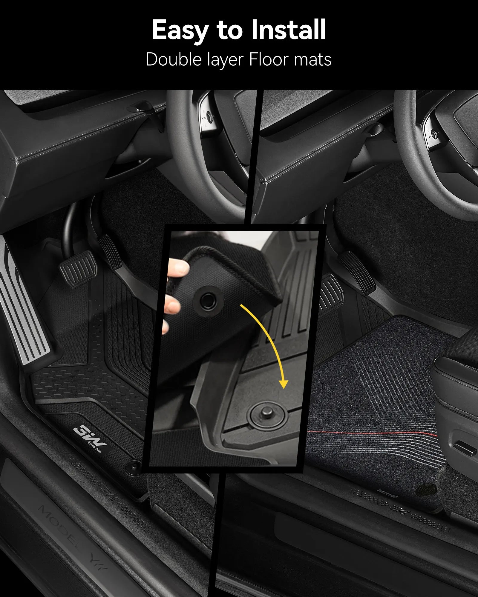 3W Tesla Model Y Standard 2025-2026 Custom Floor Mats / Trunk Mat / Seat Back Protector Thorex™ All Weather Protection - 3Wliners
