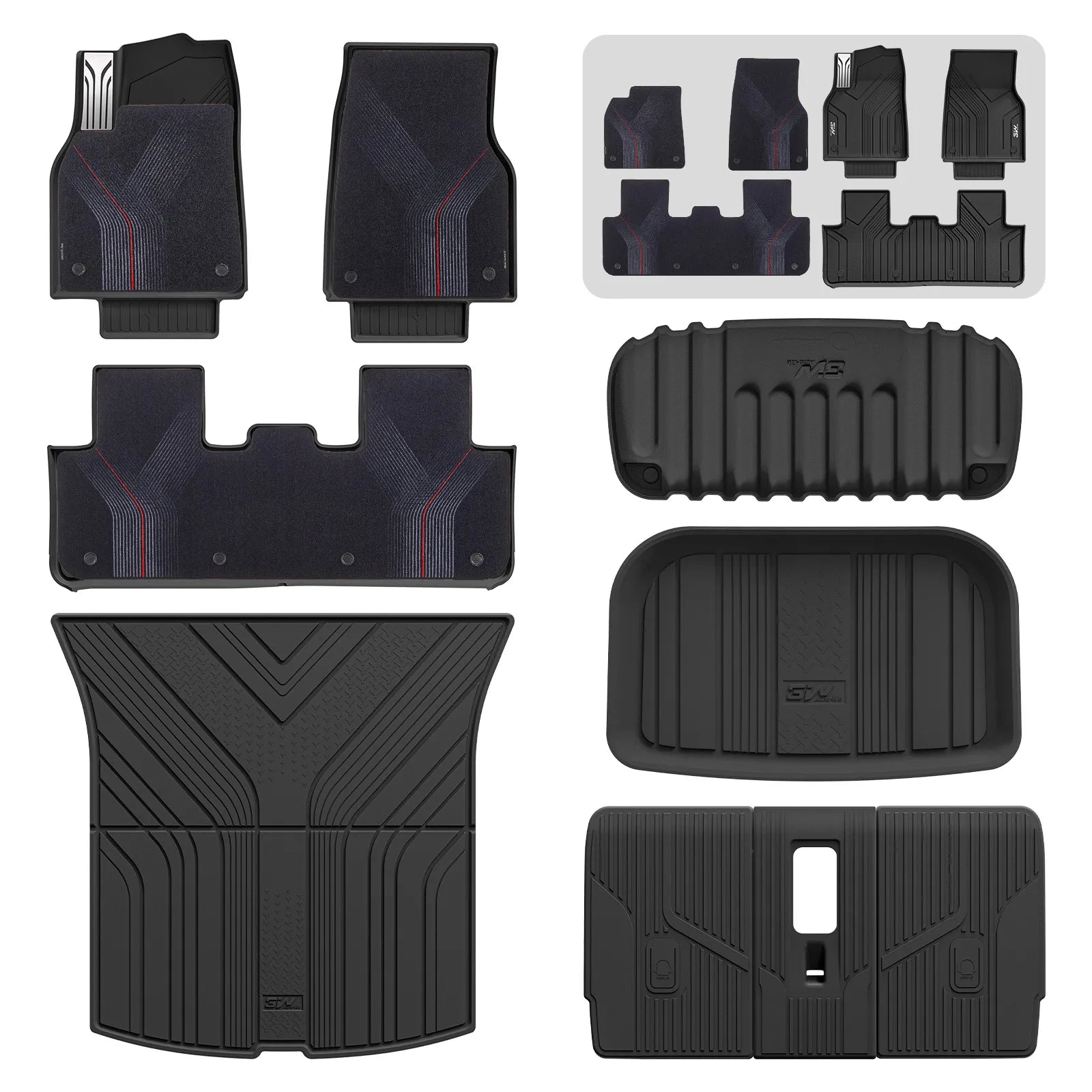 3W Tesla Model Y Standard 2025-2026 Custom Floor Mats / Trunk Mat / Seat Back Protector Thorex™ All Weather Protection - 3Wliners