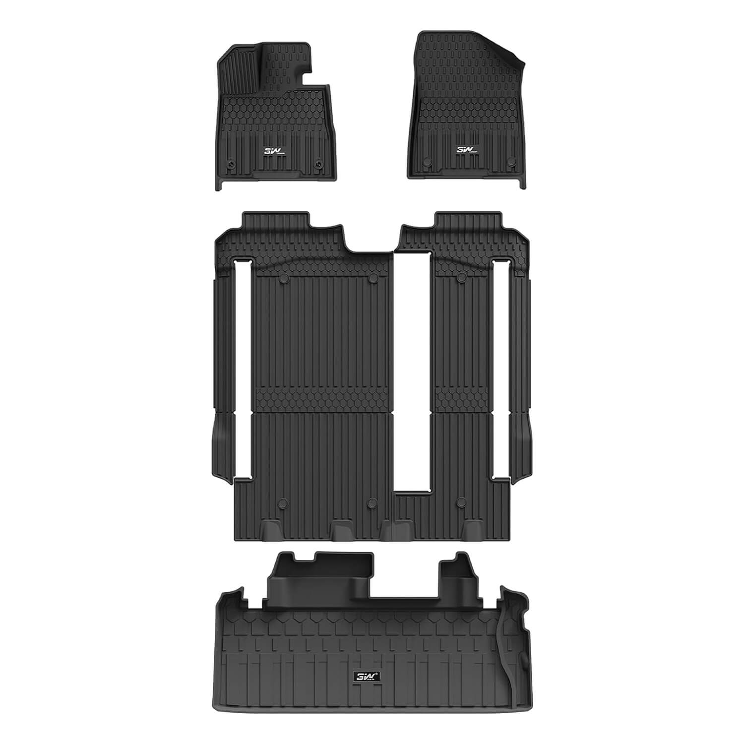 3W Toyota Sienna 8 Seat 2021-2024 Custom Floor Mats Trunk Mat TPE Material & All-Weather Protection Vehicles & Parts 3Wliners 2021-2024 8 Seat with Spare Tire 1st&2nd&3rd Row+Trunk Mat
