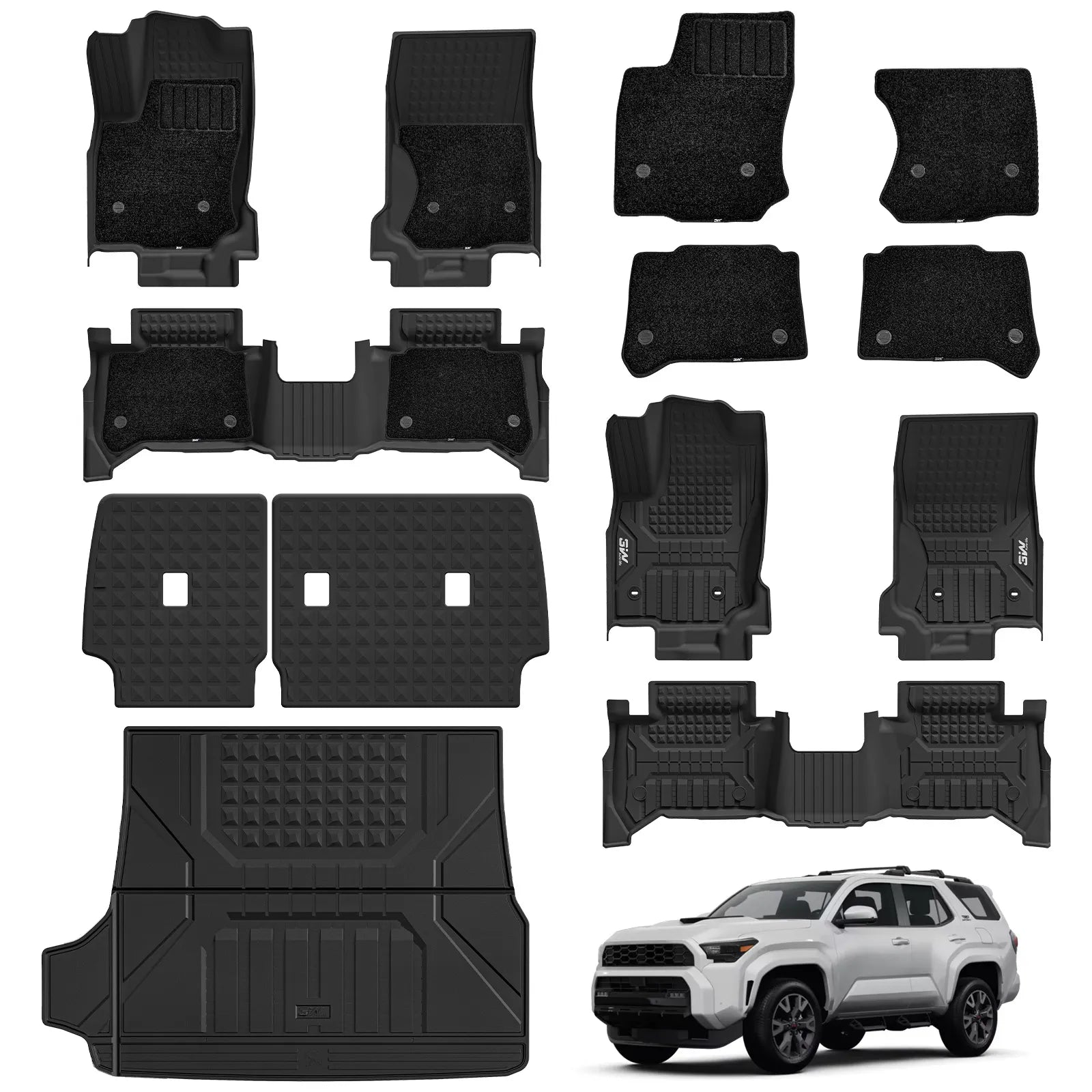 Floor Mats with Double Layered Carpet/ Cargo Liner/ Seat Back Protector Full Set for Toyota 4Runner 2025-2026 Gas Models & 5-Seat Only TPE Car Mats All Weather Protection Custom Fit Easy Clean Durable