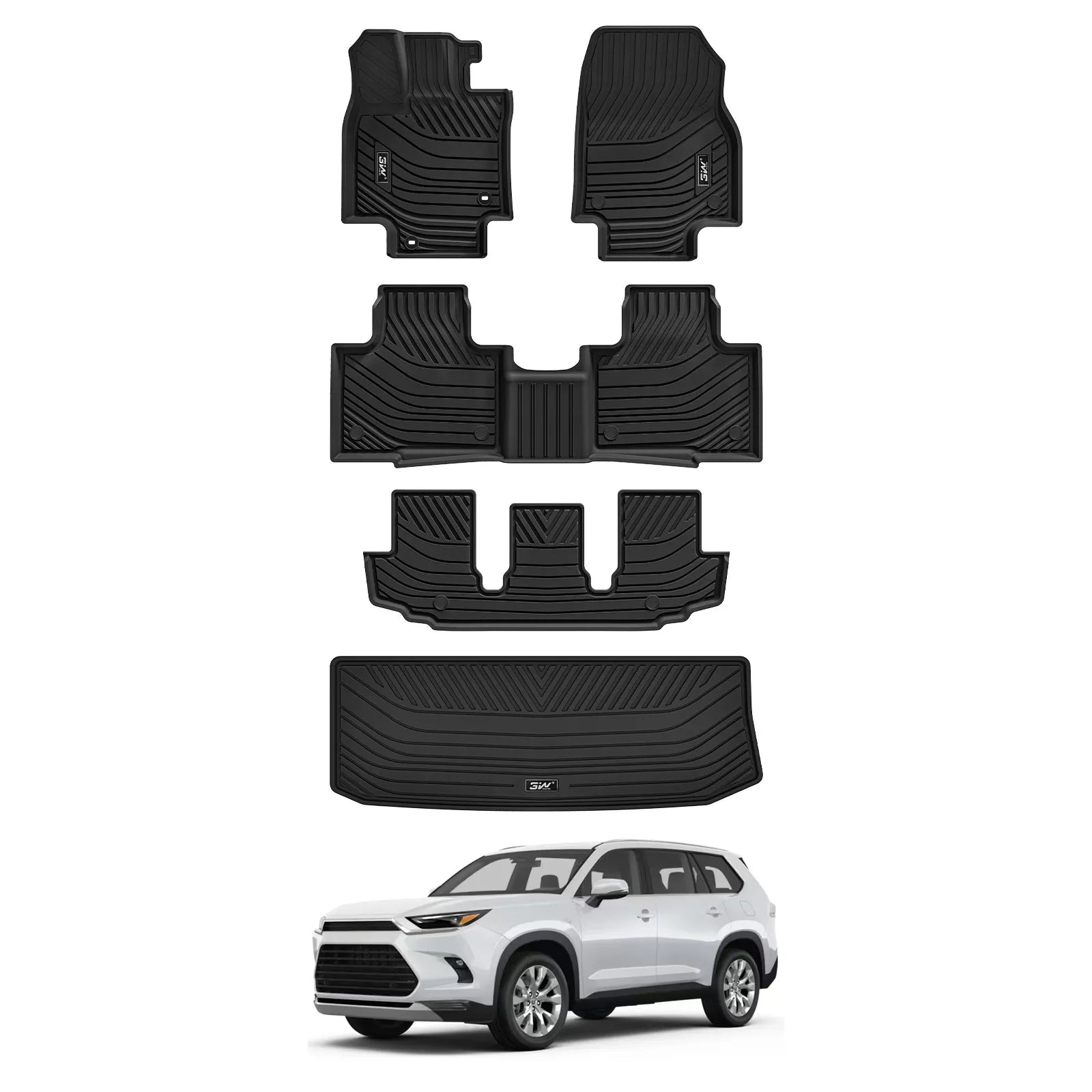 3W Toyota Highlander 2020-2026 (7-Seat Gas Models Only) Custom Floor Mats / Trunk Mat Thorex™ All-Weather Protection - 3Wliners