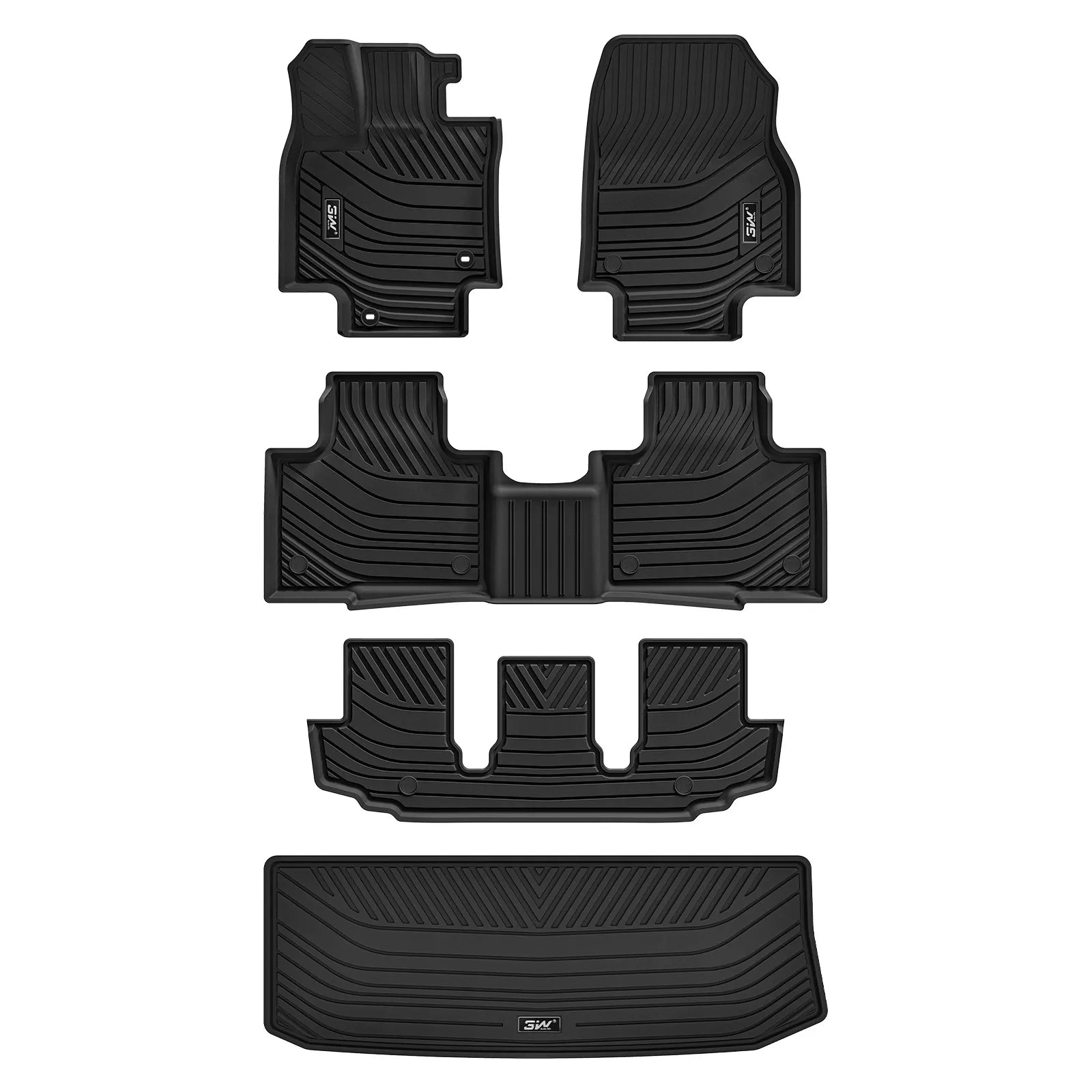 3W Floor Mats Fit 2020-2026 Toyota Highlander (Not for Hybrid), TPE, Black , All Weather TPE Liners Withstand Mud, Spills & Snow; Custom Fit Covers Every Inch, No Shifting; Fits 1st & 2nd Row & Cargo Liner