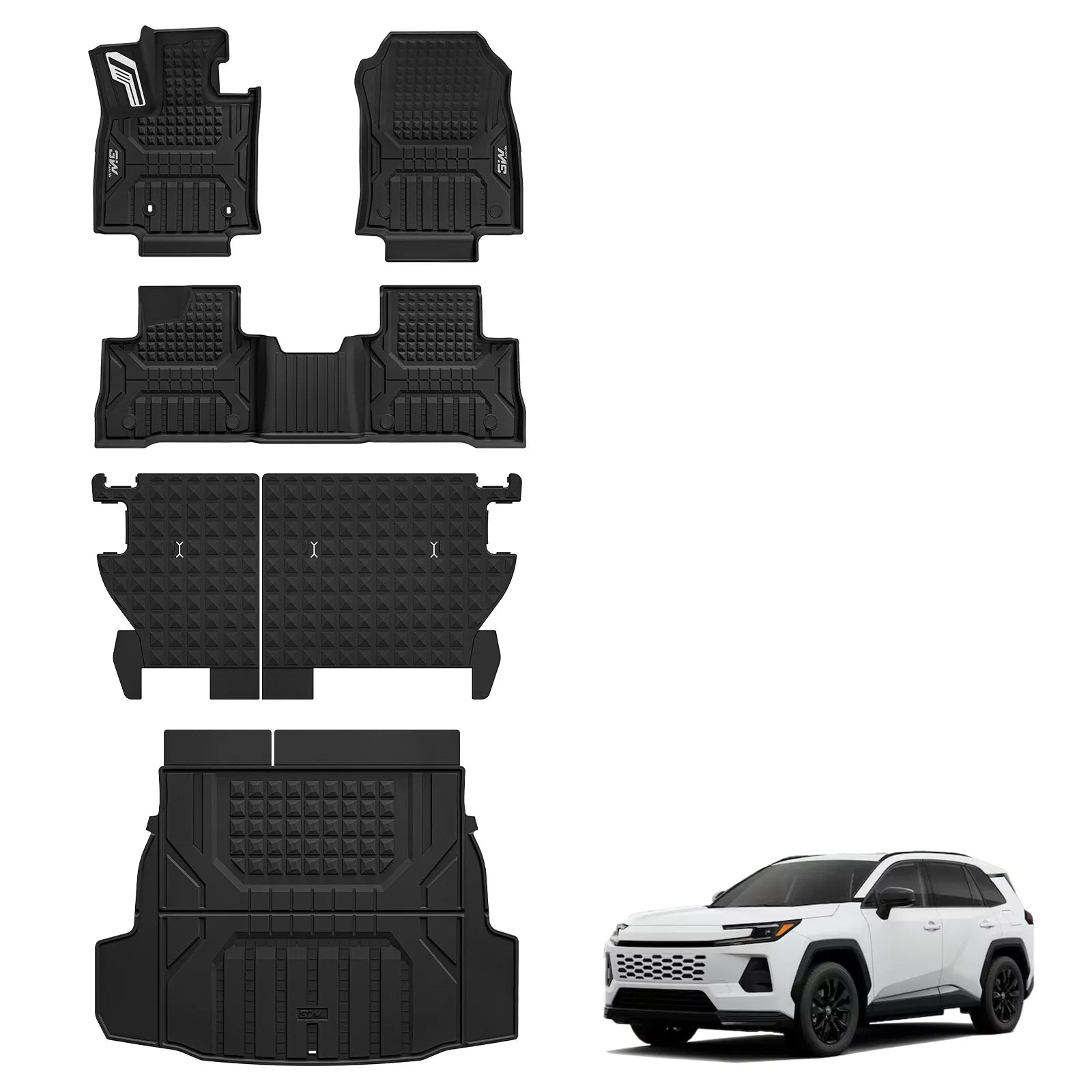 3W Floor Mats for Toyota RAV4 Hybrid 2026 TPE All-Weather Custom Fit All Weather TPE Custom Fit Liners & Backrest Mats, Raised Edges Trap Water & Dirt, Perfect All-season Protection, Black, Car Accessories
