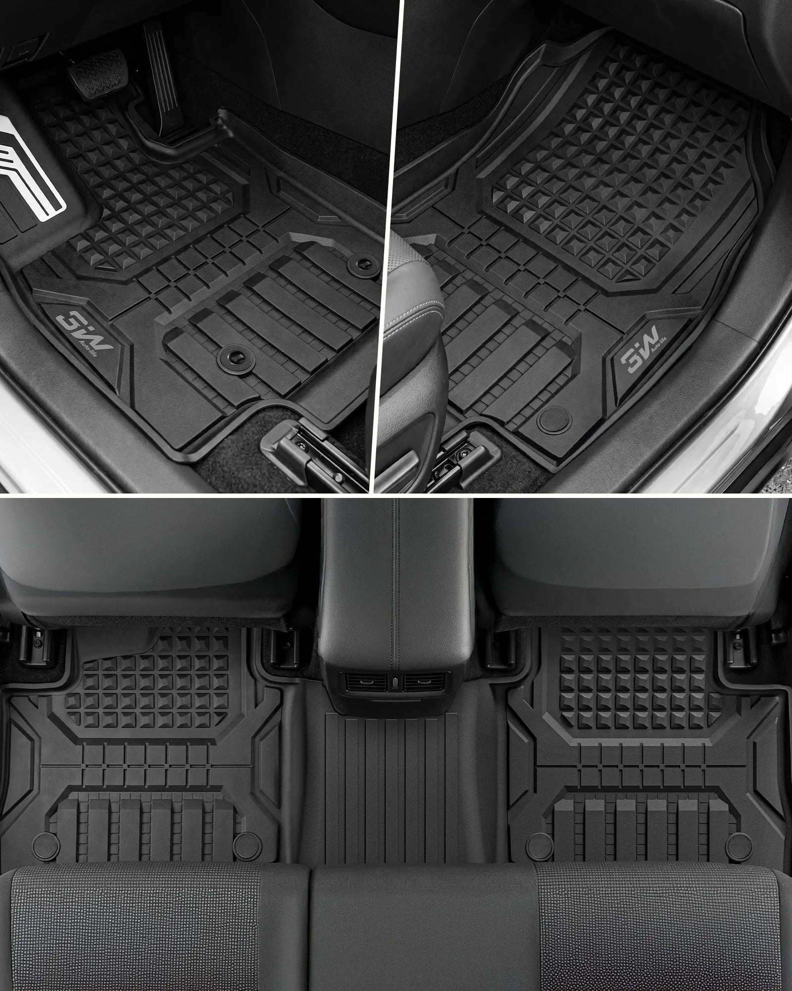 3W Floor Mats for Toyota RAV4 Hybrid 2026 TPE All-Weather Custom Fit All Weather TPE Custom Fit Liners & Backrest Mats, Raised Edges Trap Water & Dirt, Perfect All-season Protection, Black, Car Accessories
