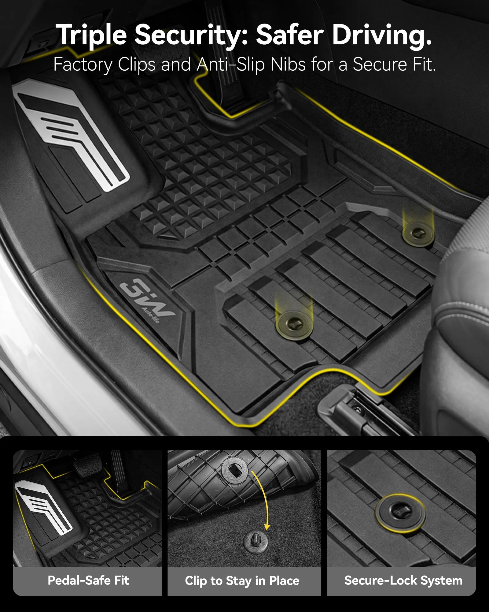 3W Floor Mats for Toyota RAV4 Hybrid 2026 TPE All-Weather Custom Fit All Weather TPE Custom Fit Liners & Backrest Mats, Raised Edges Trap Water & Dirt, Perfect All-season Protection, Black, Car Accessories