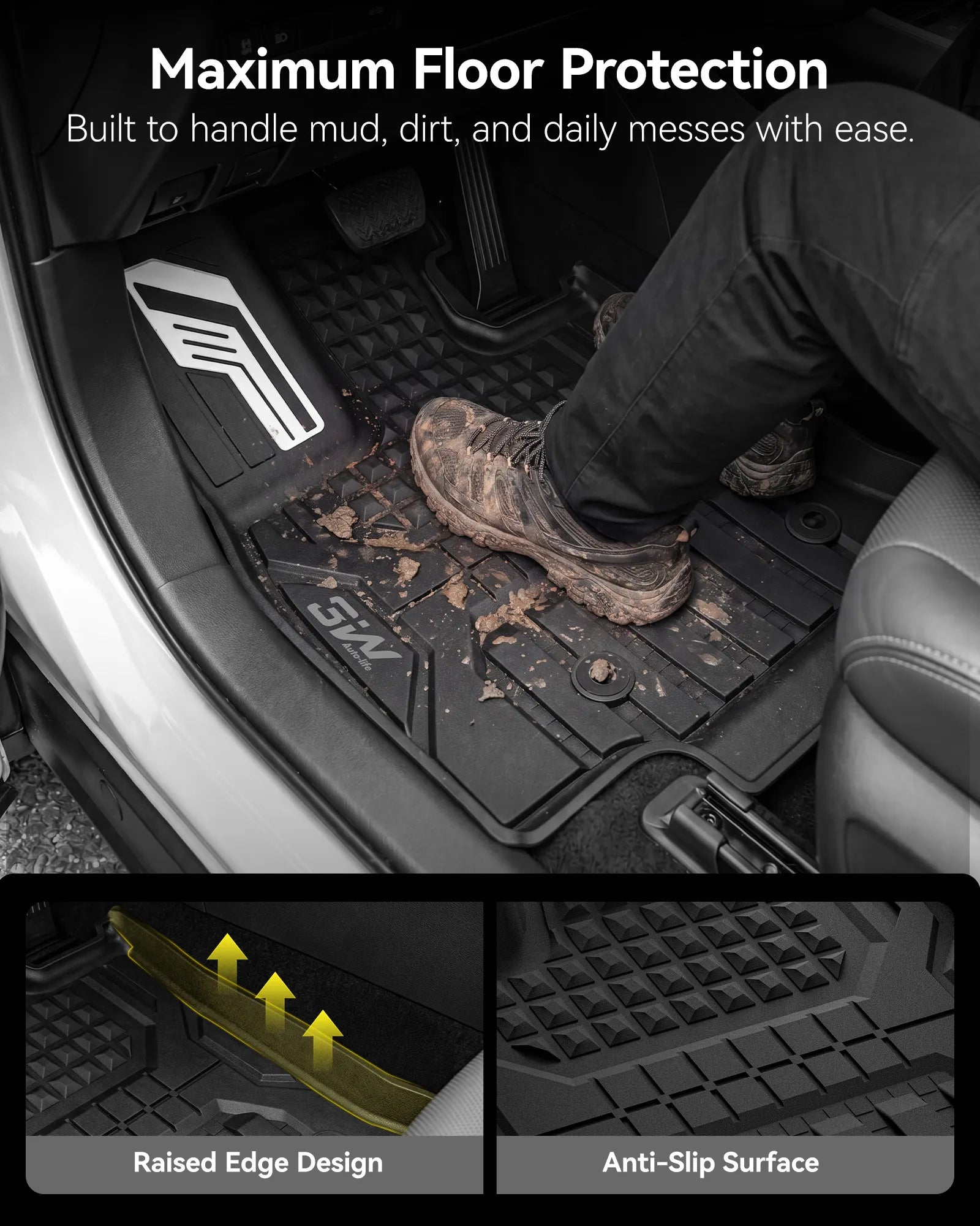 3W Floor Mats for Toyota RAV4 Hybrid 2026 TPE All-Weather Custom Fit All Weather TPE Custom Fit Liners & Backrest Mats, Raised Edges Trap Water & Dirt, Perfect All-season Protection, Black, Car Accessories