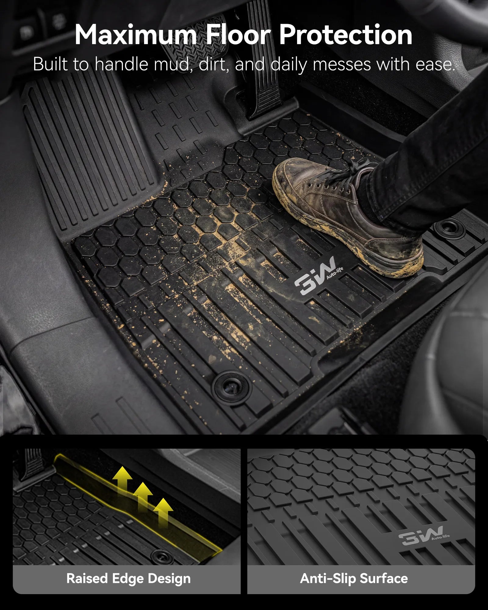 3W Floor Mats & Trunk Mat& Backrest Mats for Toyota Sienna 2021-2026 (Only for 7 Seat), TPE All Weather Custom Fit Floor Liner for Sienna 1st, 2nd and 3rd Row and Cargo Mat, Black, Car Accessories