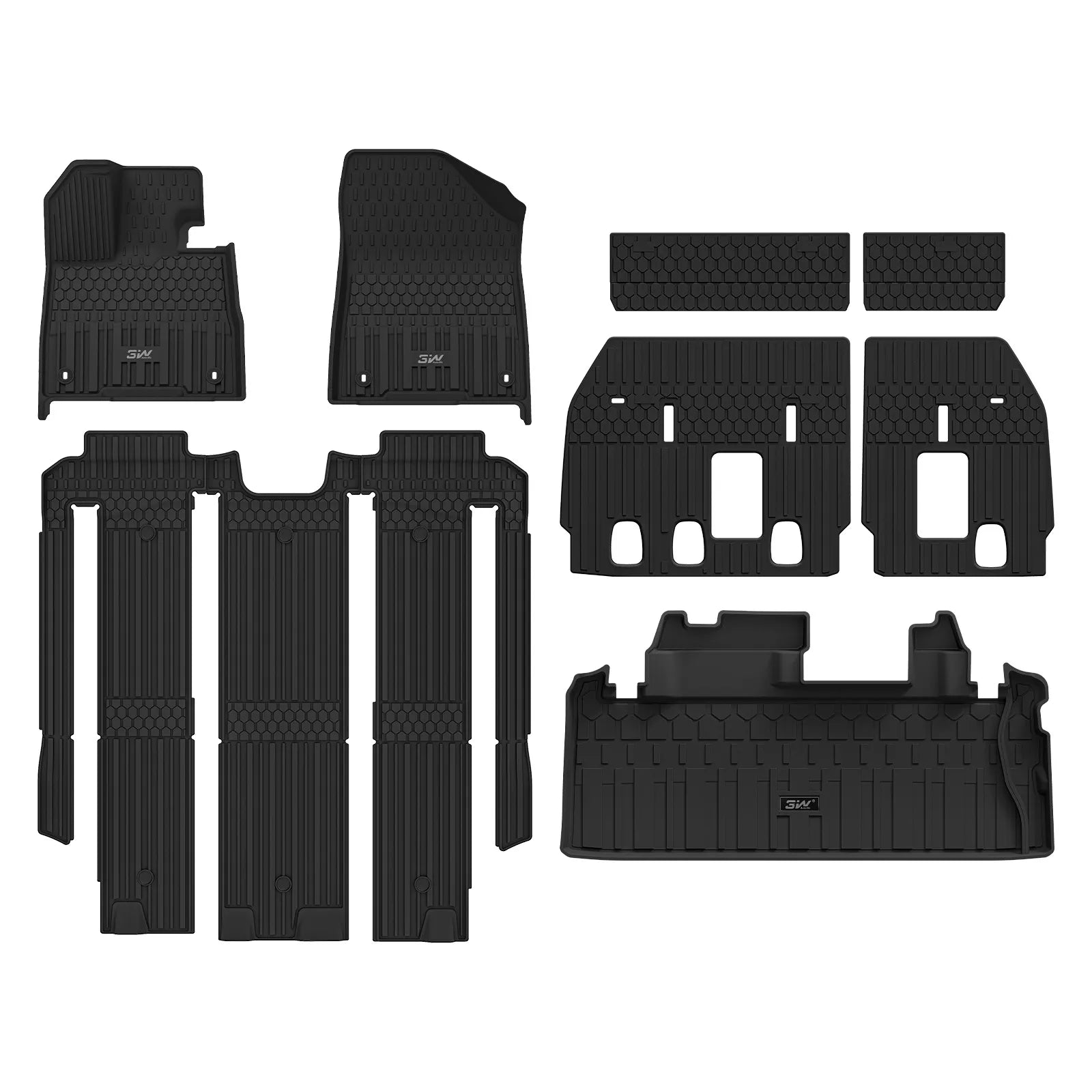3W Floor Mats & Trunk Mat& Backrest Mats for Toyota Sienna 2021-2026 (Only for 7 Seat), TPE All Weather Custom Fit Floor Liner for Sienna 1st, 2nd and 3rd Row and Cargo Mat, Black, Car Accessories