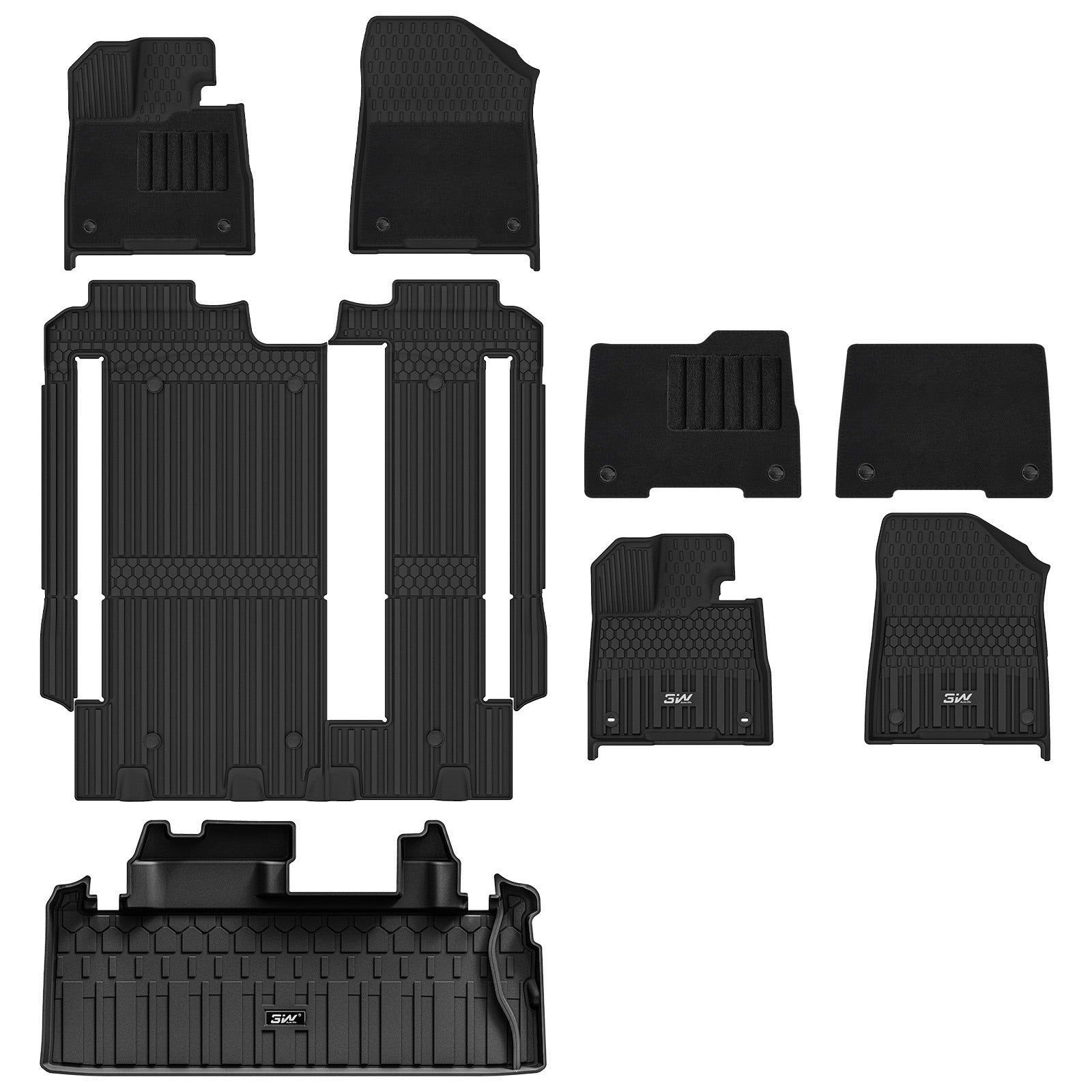 3W Toyota Sienna 8 Seat 2021-2026 Custom Floor Mats with Front Double Layer Carpet & Trunk Mat TPE Material All-Weather Protection Vehicles & Parts 3Wliners