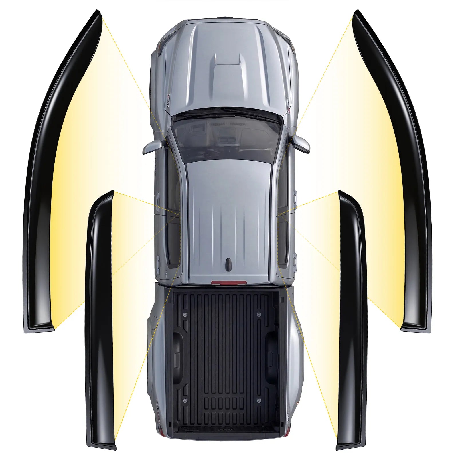 3W Custom Rain Guards for Toyota Tacoma Double Cab 2016-2023 Tape-on Side Window Wind Deflecotr 4PCS - 3Wliners