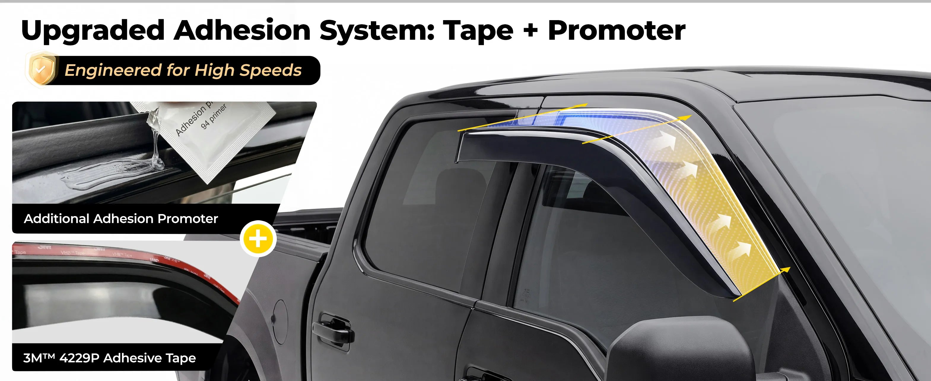 3W Custom Rain Guards for Toyota Tacoma Double Cab 2016-2023 Tape-on Side Window Wind Deflecotr 4PCS - 3Wliners