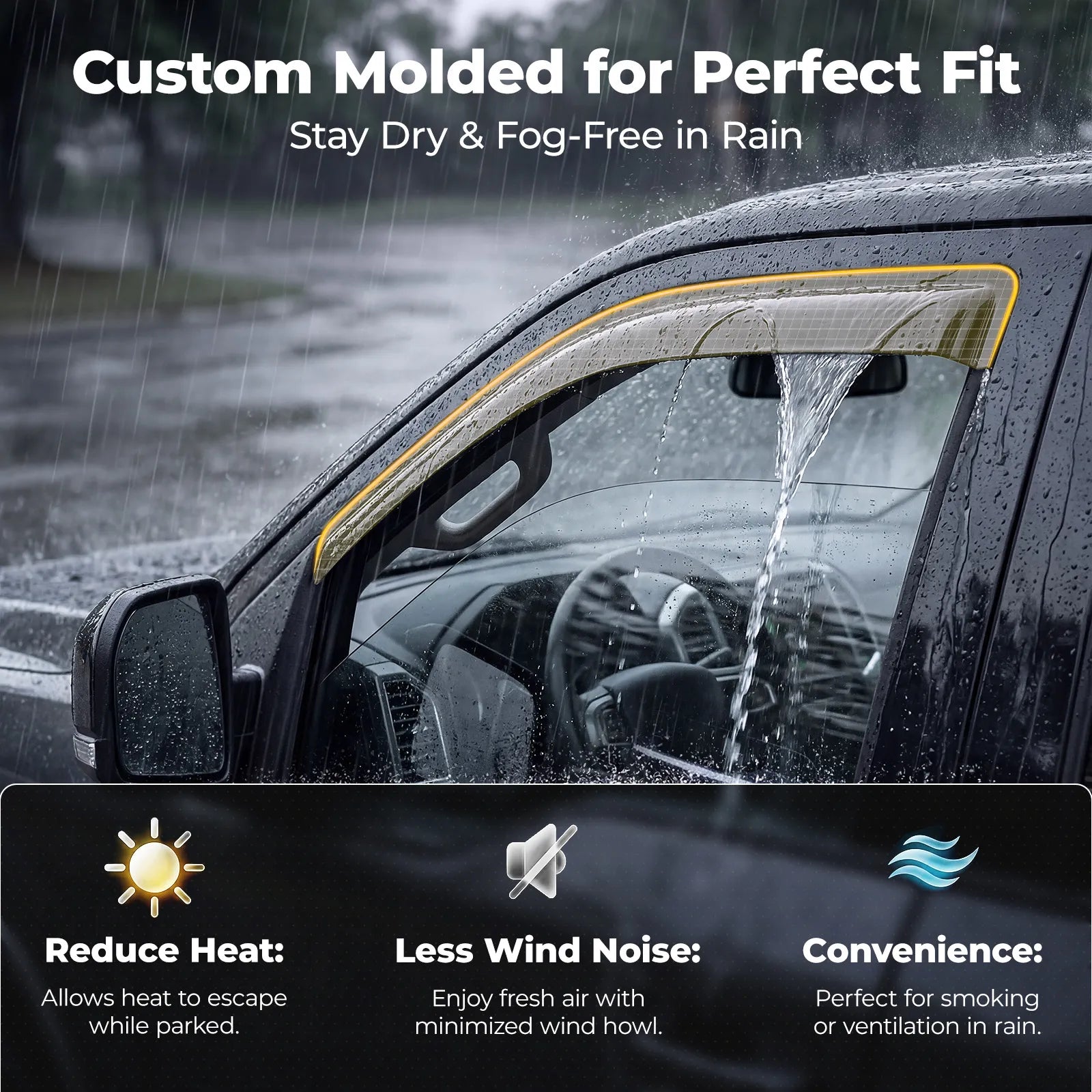 3W Custom Rain Guards for Toyota Tacoma Double Cab 2016-2023 Tape-on Side Window Wind Deflecotr 4PCS - 3Wliners