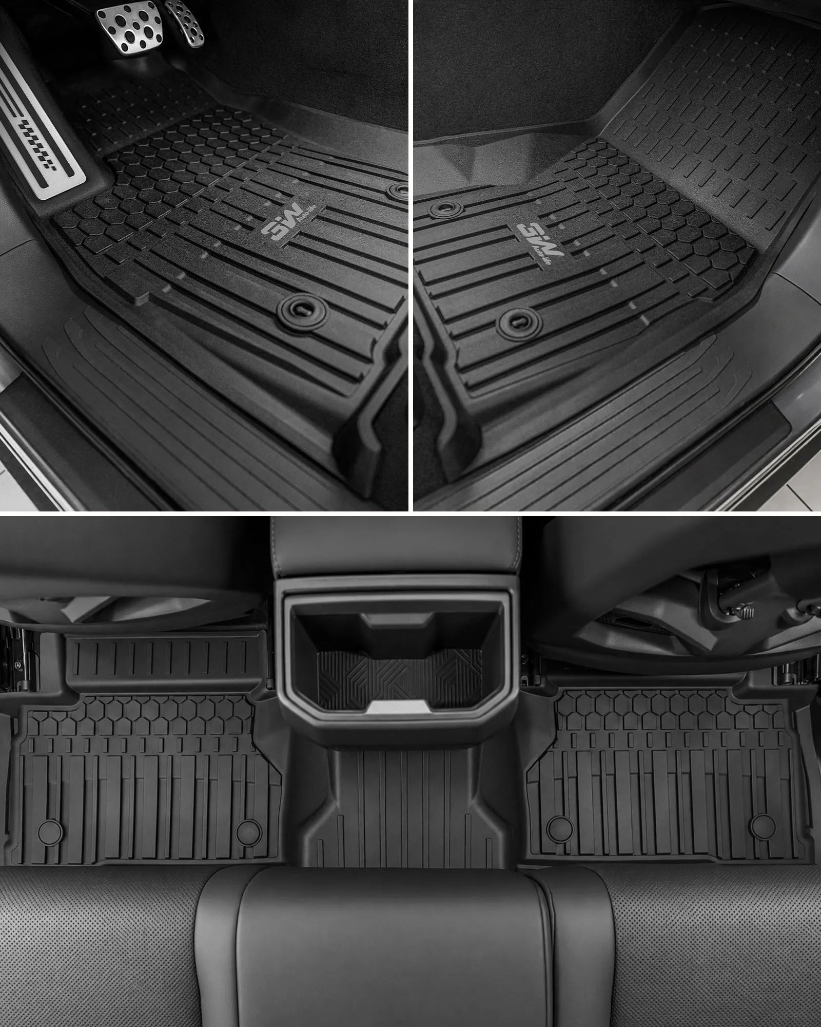 3W Floor Mats Fit for Toyota Tacoma Hybrid 2024 2025 2026 with Metal Pedals, TPE All Weather Custom Fit Floor Liner for Tacoma Accessories 1st and 2nd Row Full Set Car Mats Easy Clean, Black