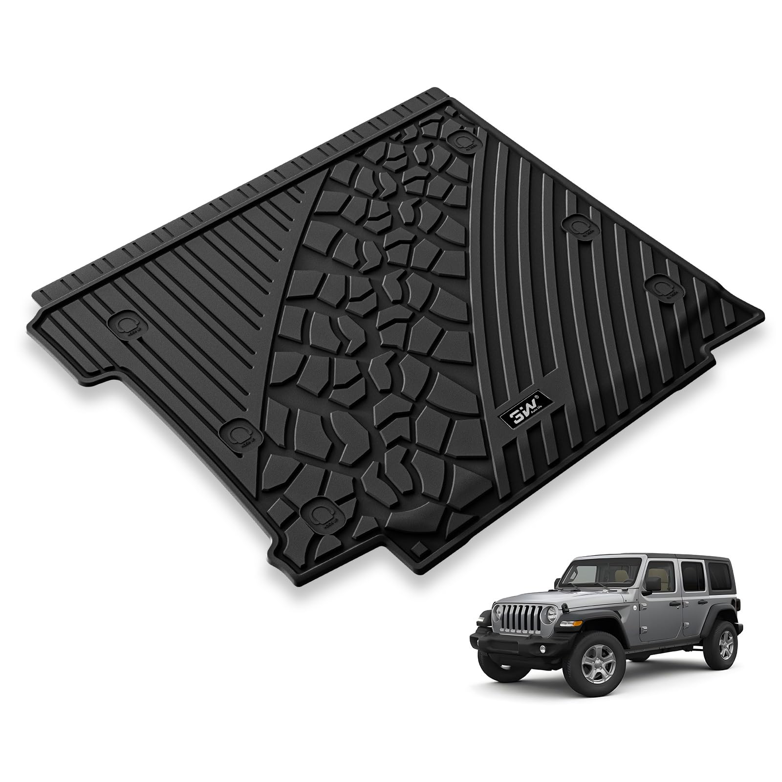 3W Jeep Wrangler JLU Custom Floor Mats or Trunk Mat 2018-2024 Unlimited 4-Door TPE Material & All-Weather Protection Vehicles & Parts 3Wliners 2018-2024 JL with Subwoofer 2018-2024 Trunk Mat