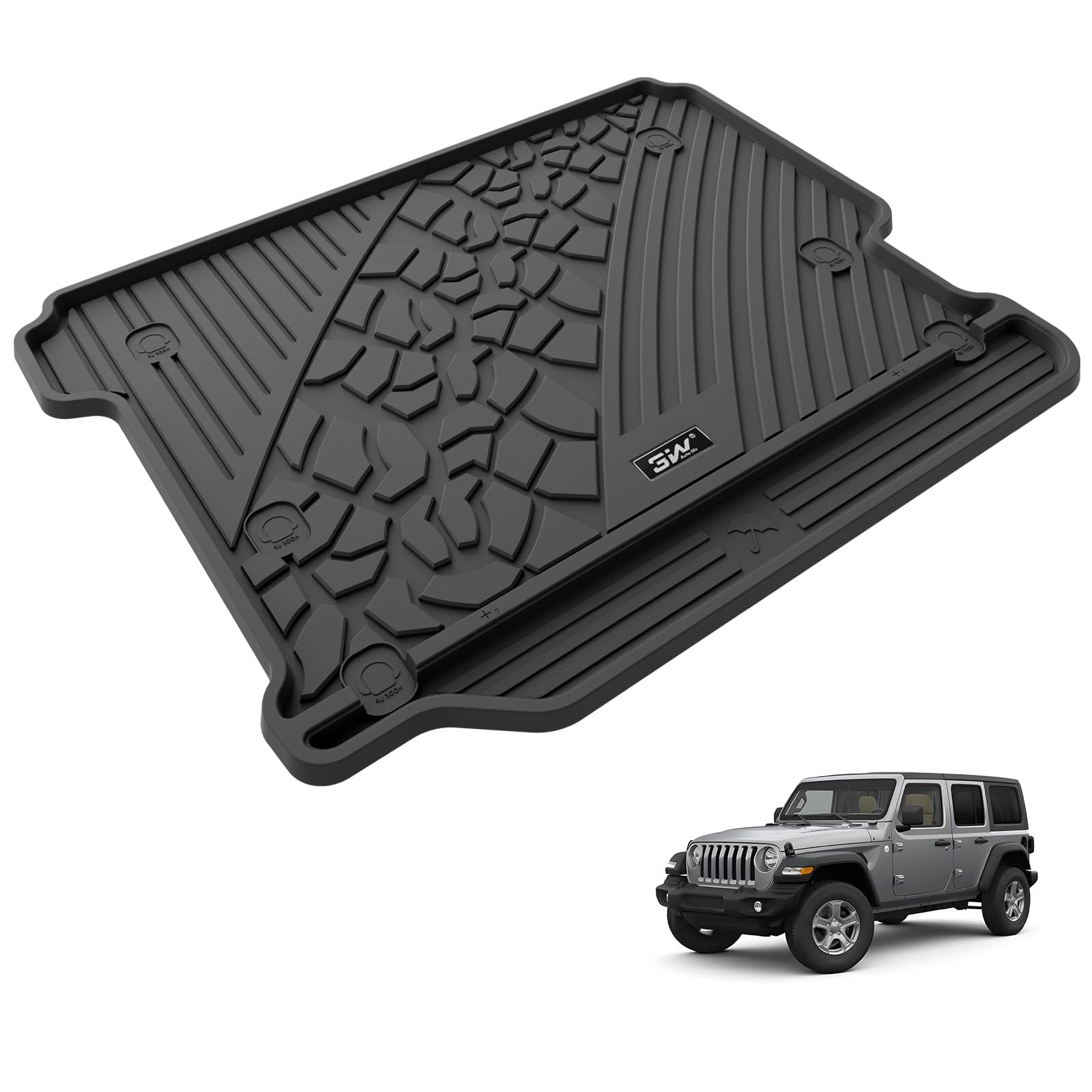3W Jeep Wrangler JLU Custom Floor Mats 2018-2024 Unlimited 4-Door Floor Mats Trunk Mat TPE Material & All-Weather Protection Vehicles & Parts 3Wliners 2018-2024 JL without Subwoofer 2018-2024 Trunk Mat