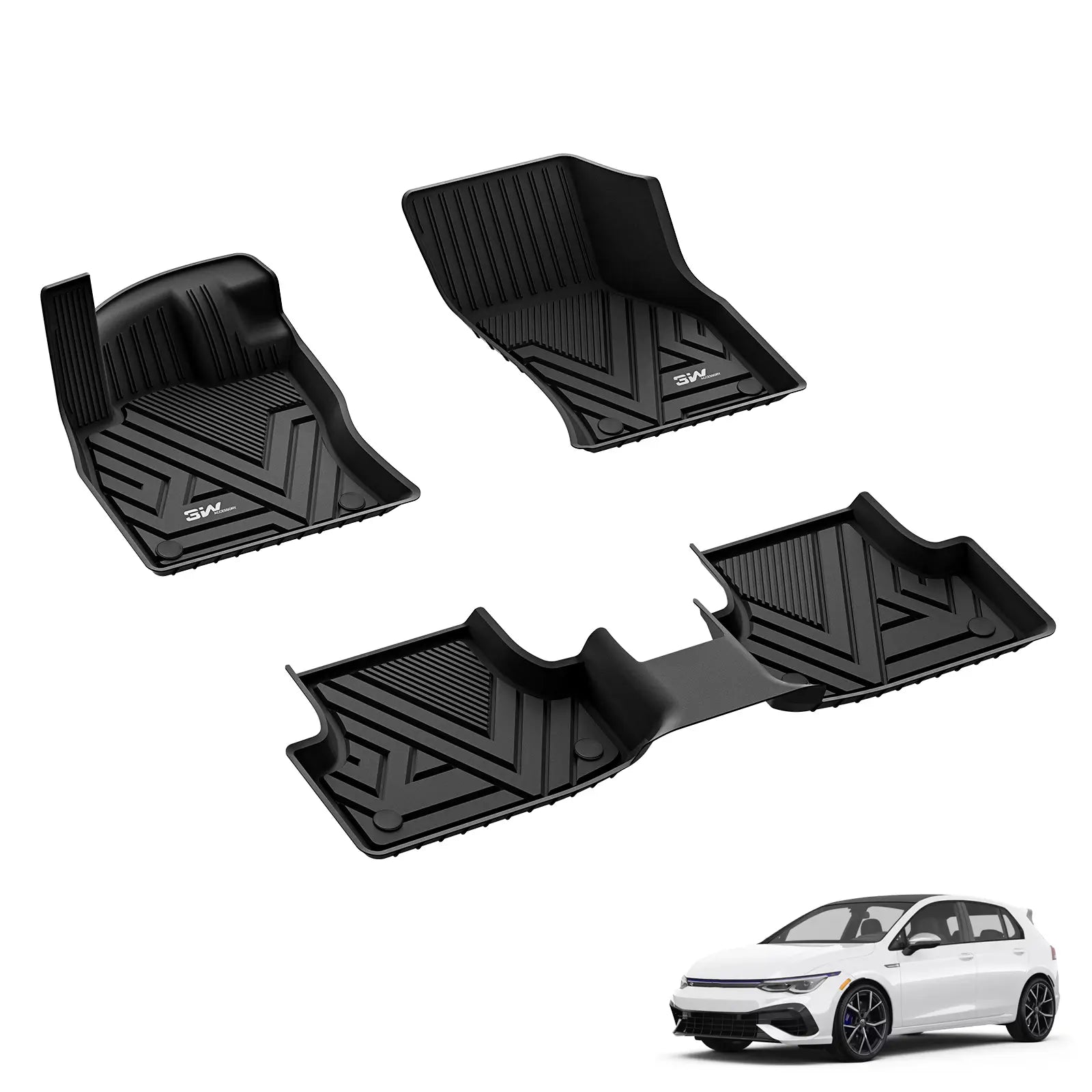 3W Floor Mats Compatible for Volkswagen Golf 2015-2024 Floor Liners for VW Golf TPE Material & All-Weather Protection Vehicles & Parts 3Wliners   