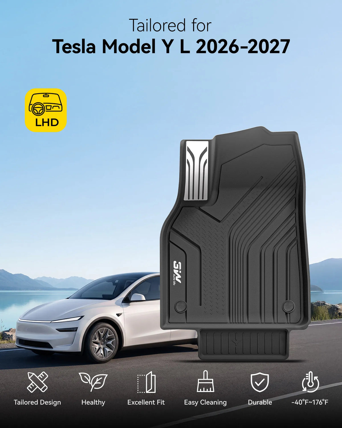 3W Tesla Model Y L 2026-2027 Custom Floor Mats Thorex™ All Weather Protection - 3Wliners