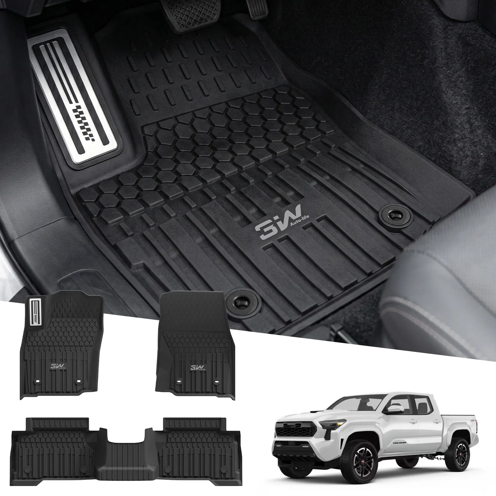 3W Toyota Tacoma 2024-2026 (Double Cab, Automatic Transmission) (Not for Hybrid) Floor Mats/ Bed Mat Thorex™ All Weather Custom Fit - 3Wliners