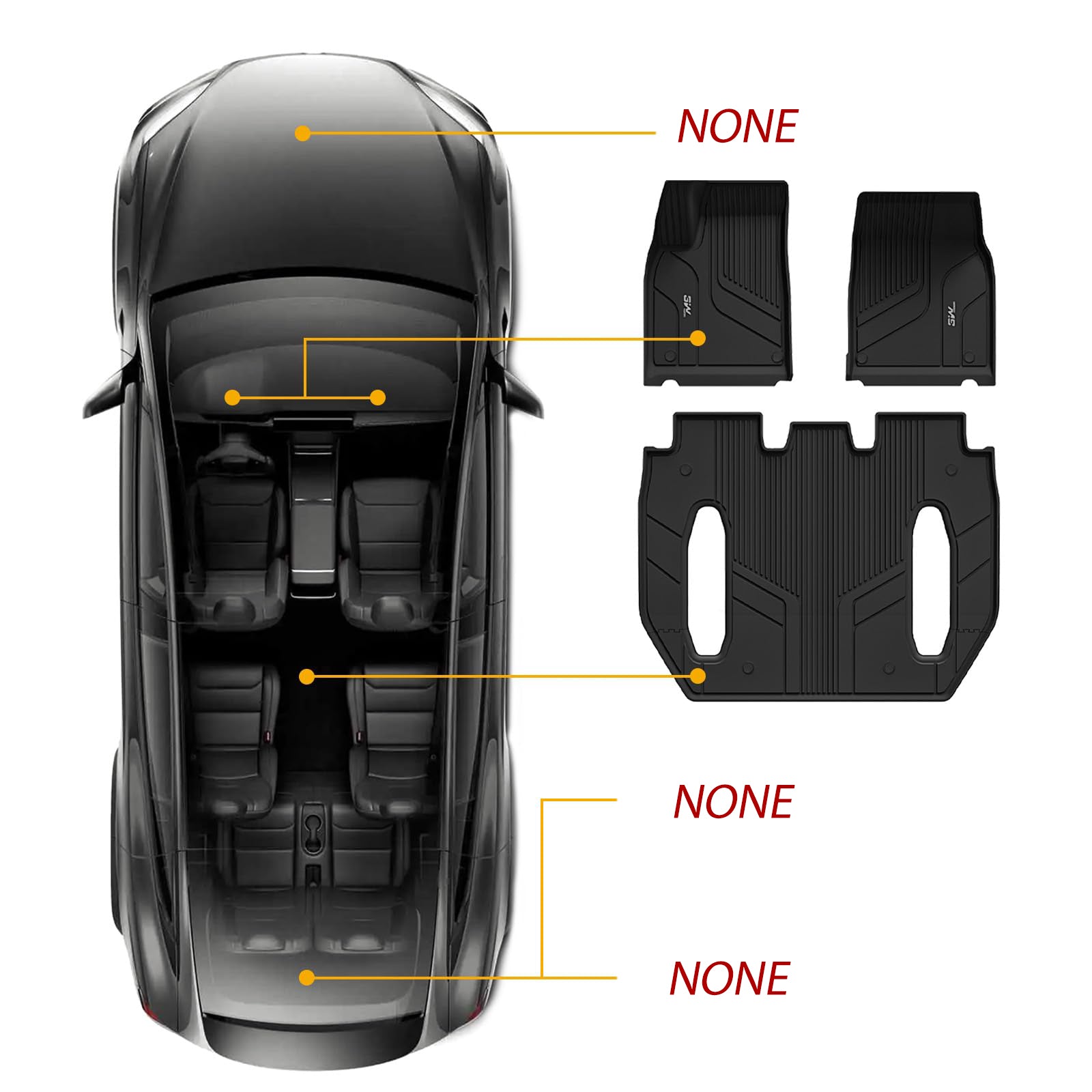 3W Tesla Model X 6 Seat 2021-2024 Custom Floor Mats Trunk Mats TPE Material & All-Weather Protection Vehicles & Parts 3Wliners   