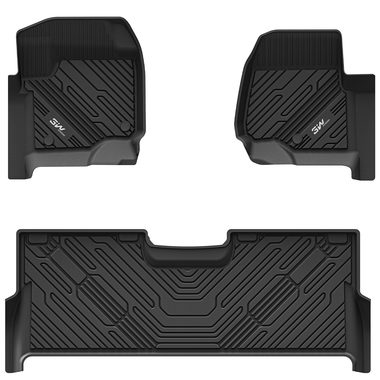3W Custom Floor Mats Ford F250 F350 F450 F550 2017-2024 Super Duty CrewCab with Under Seat Storage (Bucket Seat & Carpet Floor) All-Weather Protection Vehicles & Parts 3Wliners 2015-2024 F250/F350/F450/F550 1st&2nd Row Mats