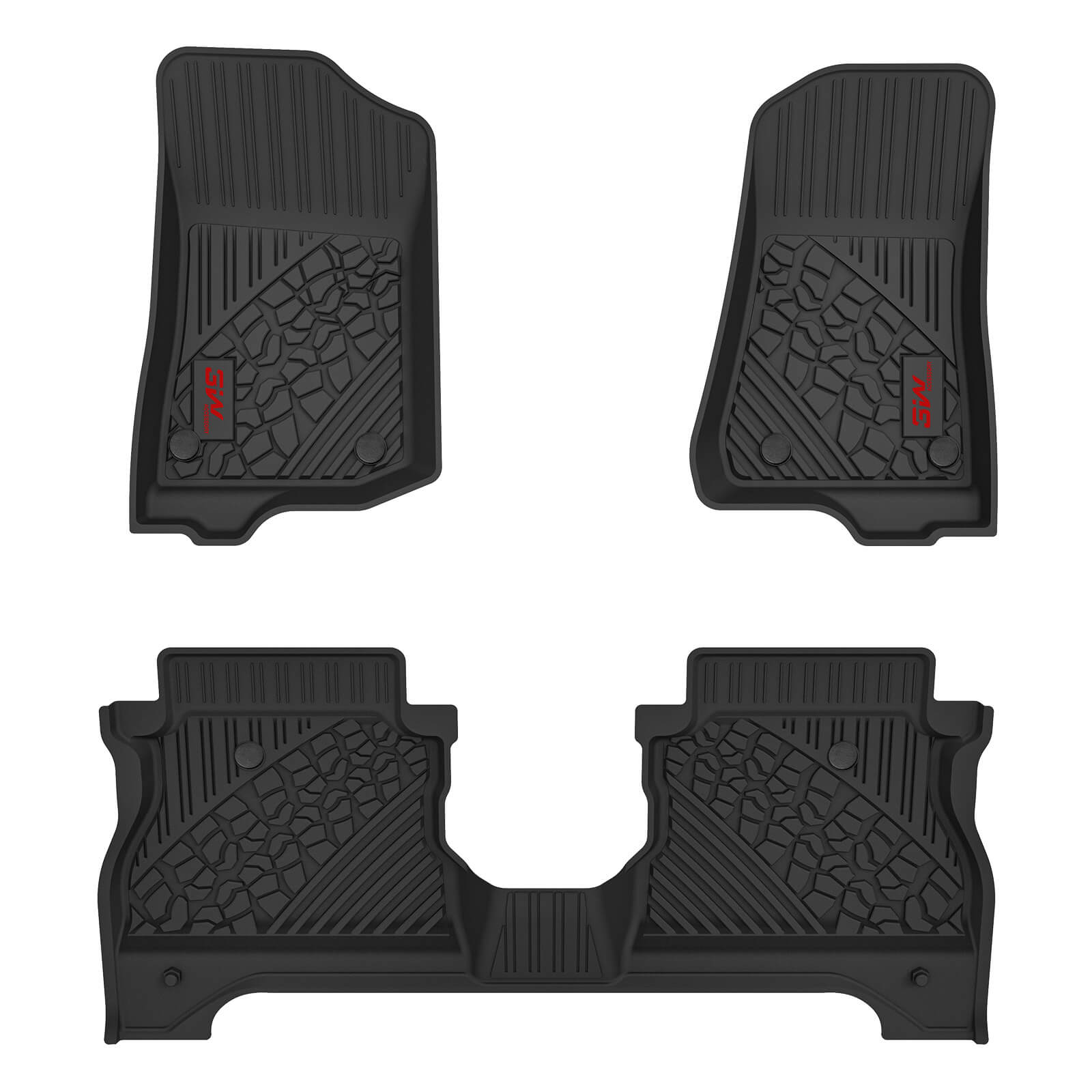 3W Jeep Gladiator 2020-2024 JT Custom Floor Mats TPE Material & All-Weather Protection Vehicles & Parts 3Wliners 2020-2024 Gladiator 2020-2024 1st&2nd Row Mats with Red Logo