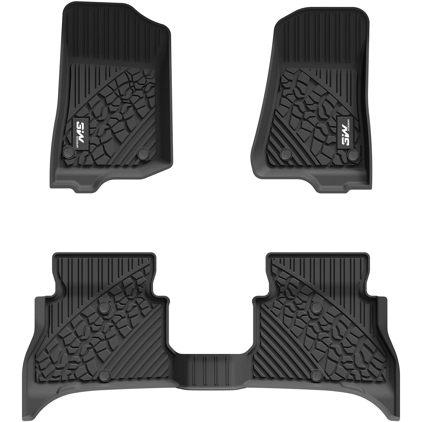 3W Jeep Wrangler 4XE 2021-2024 Hybrid 4 Door (Non JL or JK) Custom Floor Mats TPE Material & All-Weather Protection Vehicles & Parts 3Wliners 2021-2024 Wrangler 4XE 2021-2024 1st&2nd Row Mats with White Logo