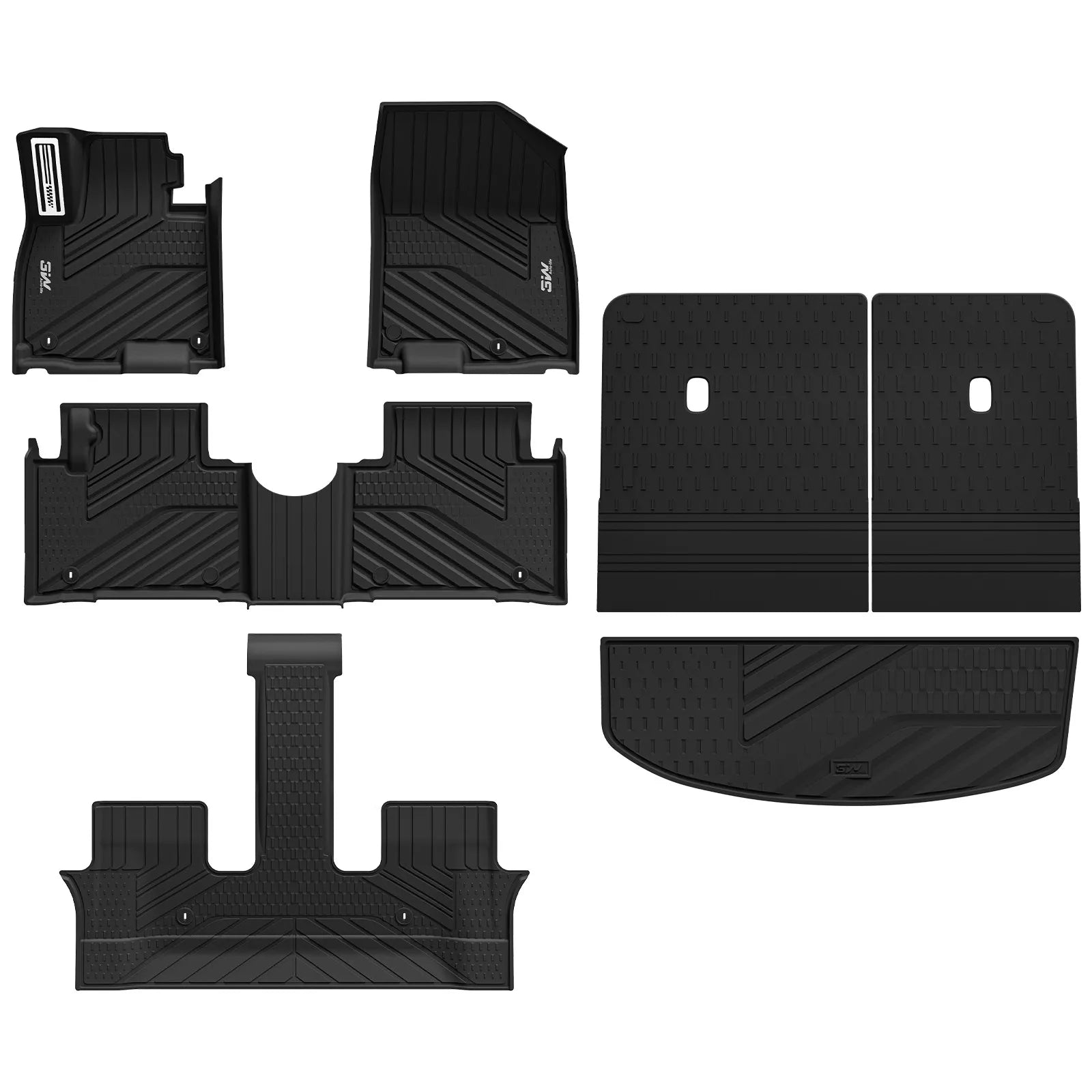 Full 6-piece premium TPE mat combo set for Hyundai Palisade Hybrid 2026, including front row, second row, third row floor liners, trunk mat, and split-folding split seat back protectors.