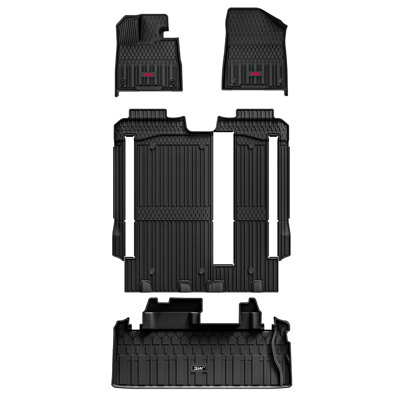 3W Toyota Sienna 8 Seat 2021-2025 Custom Floor Mats Trunk Mat TPE Material & All-Weather Protection Vehicles & Parts 3Wliners 2021-2025 8 Seat with Red Logo 1st&2nd&3rd Row+Trunk Mat