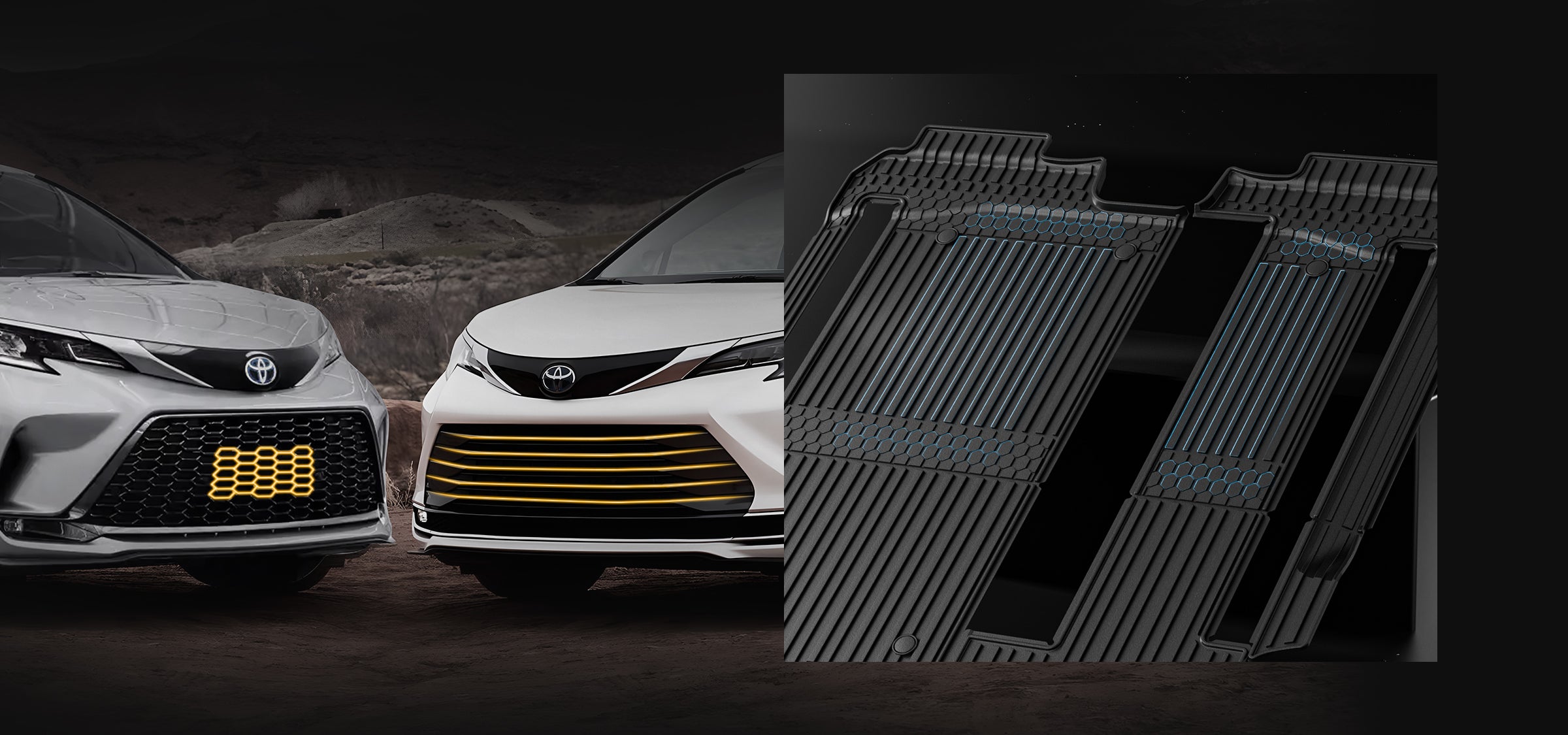 3W Toyota 2025 Sienna Platinum 7 Seat Custom Floor Mats / Trunk Mat