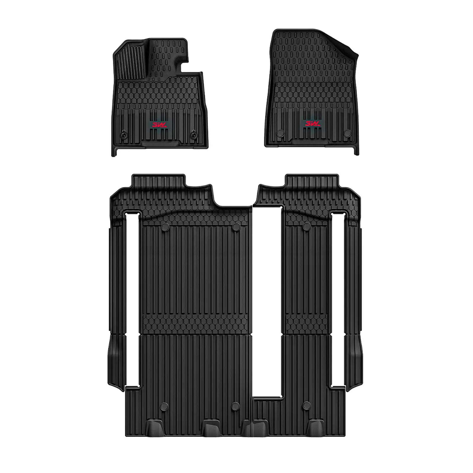 3W Toyota Sienna 8 Seat 2021-2025 Custom Floor Mats Trunk Mat TPE Material & All-Weather Protection Vehicles & Parts 3Wliners 2021-2025 8 Seat with Red Logo 1st&2nd&3rd Row Mats