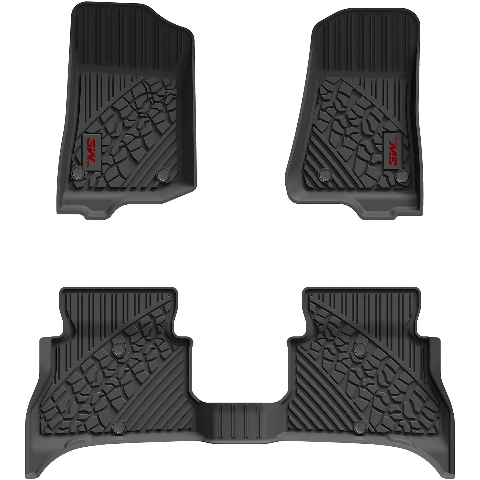 3W Jeep Wrangler 4XE 2021-2024 Hybrid 4 Door (Non JL or JK) Custom Floor Mats TPE Material & All-Weather Protection Vehicles & Parts 3Wliners 2021-2024 Wrangler 4XE 2021-2024 1st&2nd Row Mats with Red Logo