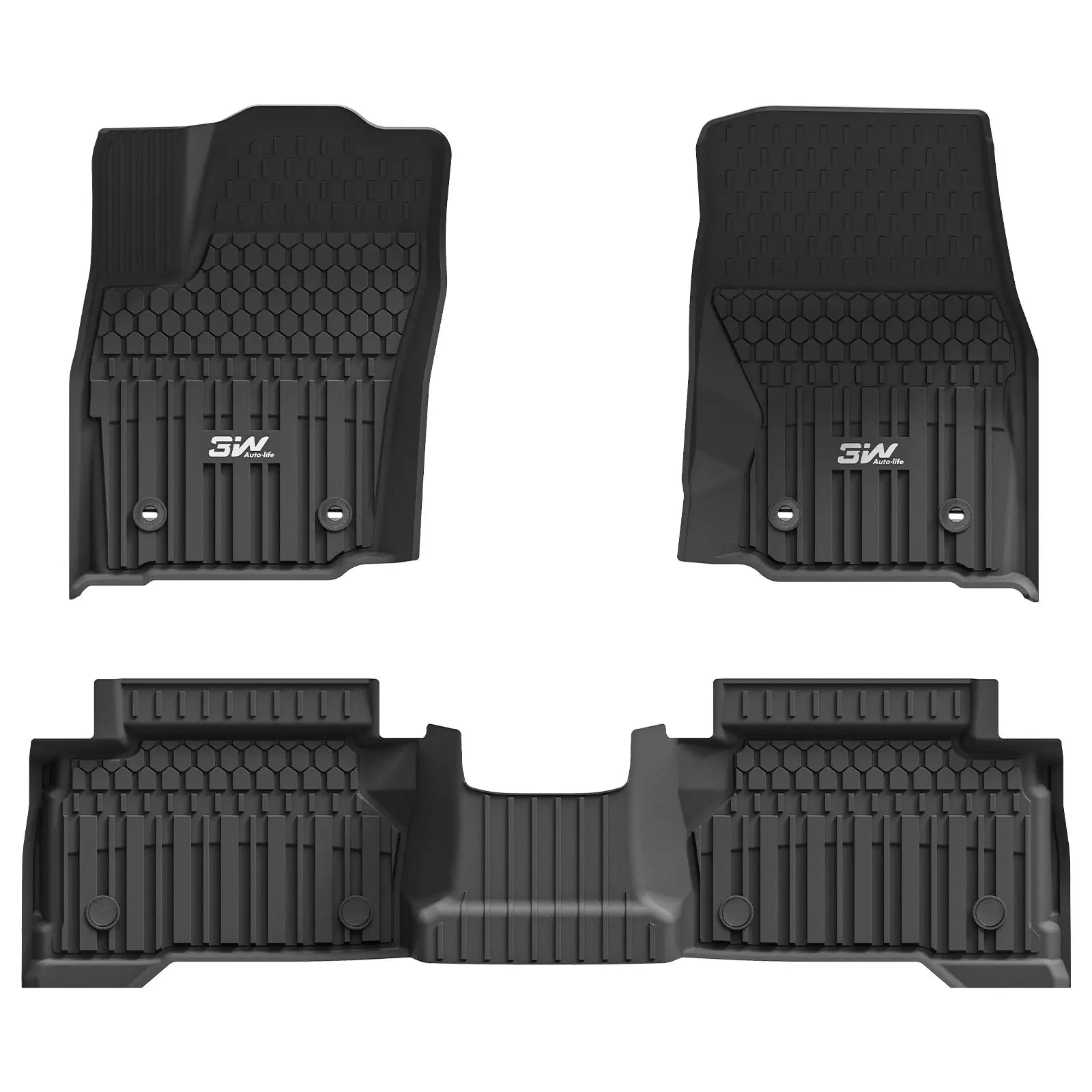 3W Toyota Tacoma 2024-2025 (Double Cab, Automatic Transmission) (Not for Hybrid) Floor Mats TPE All Weather Custom Fit  3Wliners 2024-2025 Tacoma Double Cab 1st&2nd Row Mats