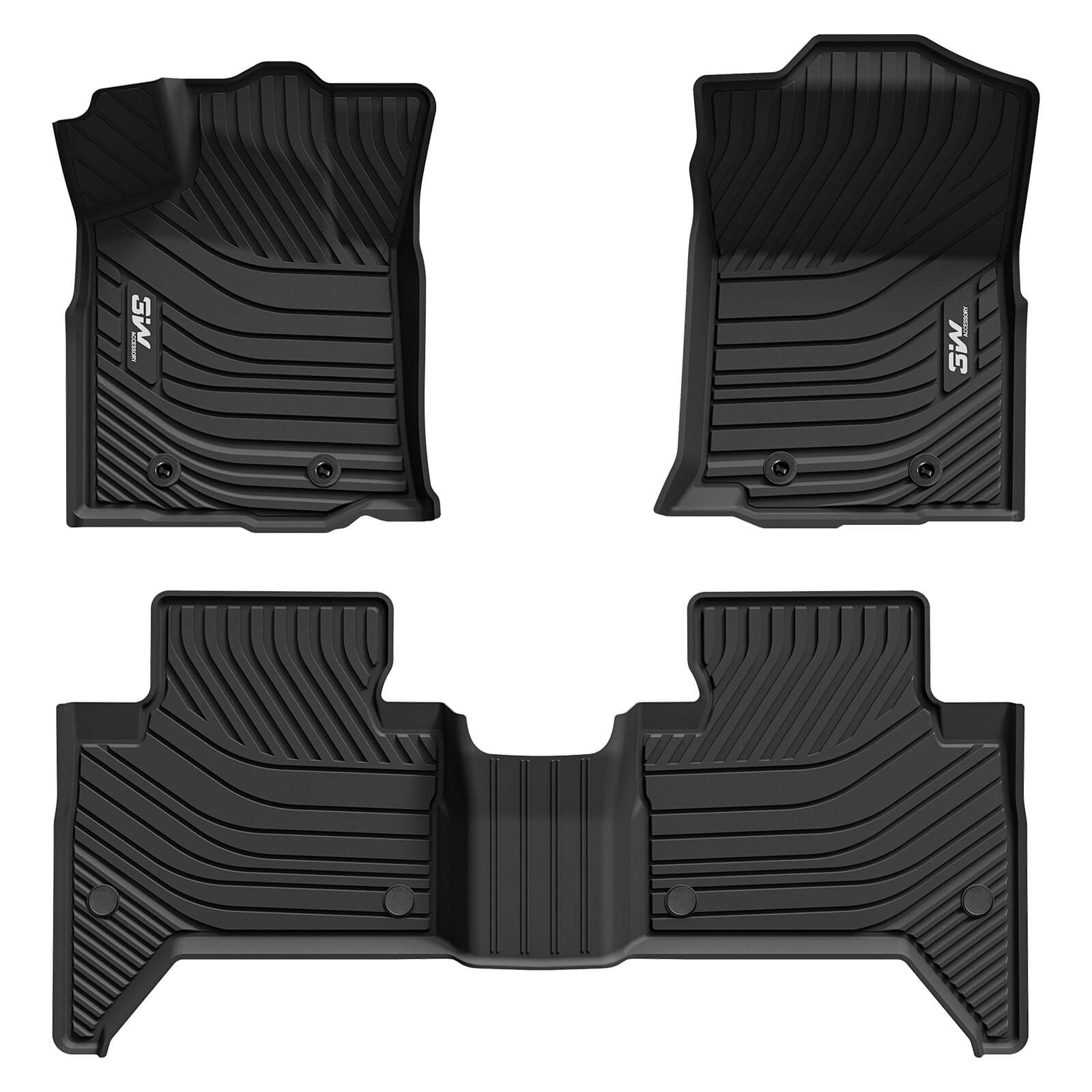 3W Toyota Tacoma 2016-2023 (Double Cab, Automatic) Floor Mats TPE All Weather Custom Fit  3Wliners 2016-2023 Tacoma Double Cab 1st&2nd Row Mats